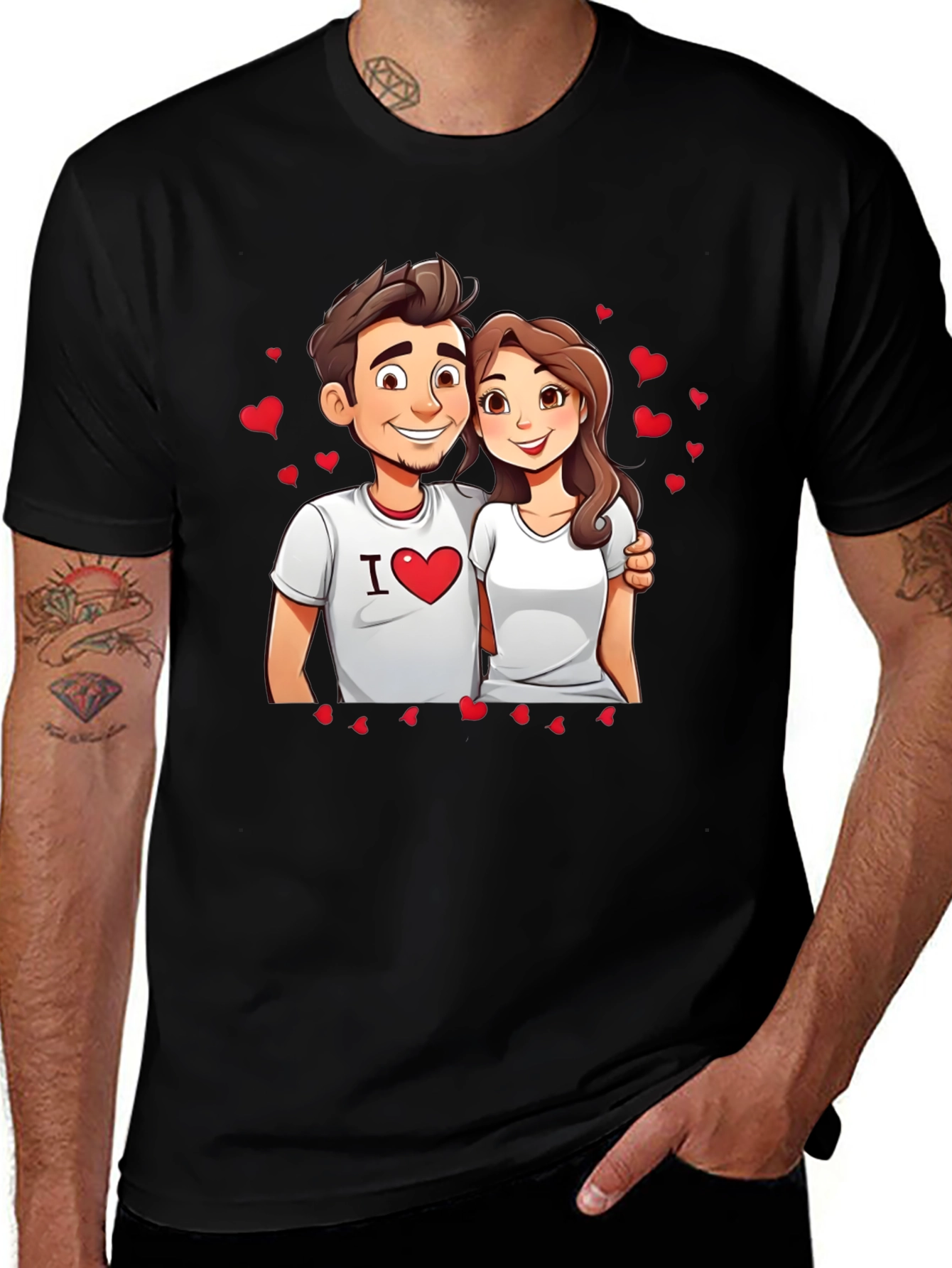 I Heart You Couple Graphic Tee - Black