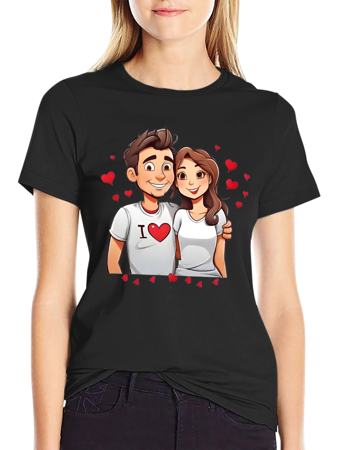 I Heart You Couple Graphic Tee - Black