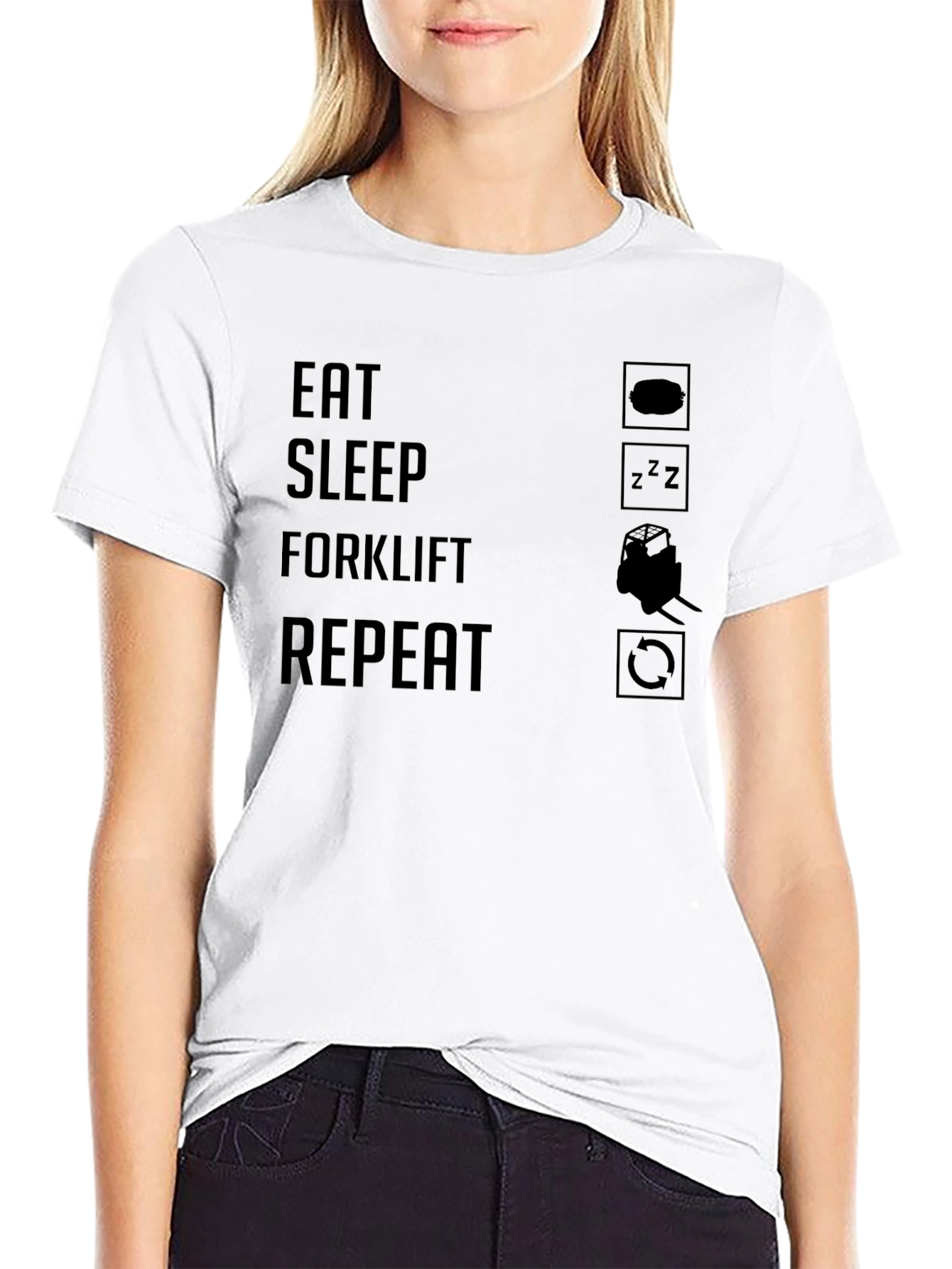Eat Sleep Forklift Repeat Graphic T-Shirt - Black