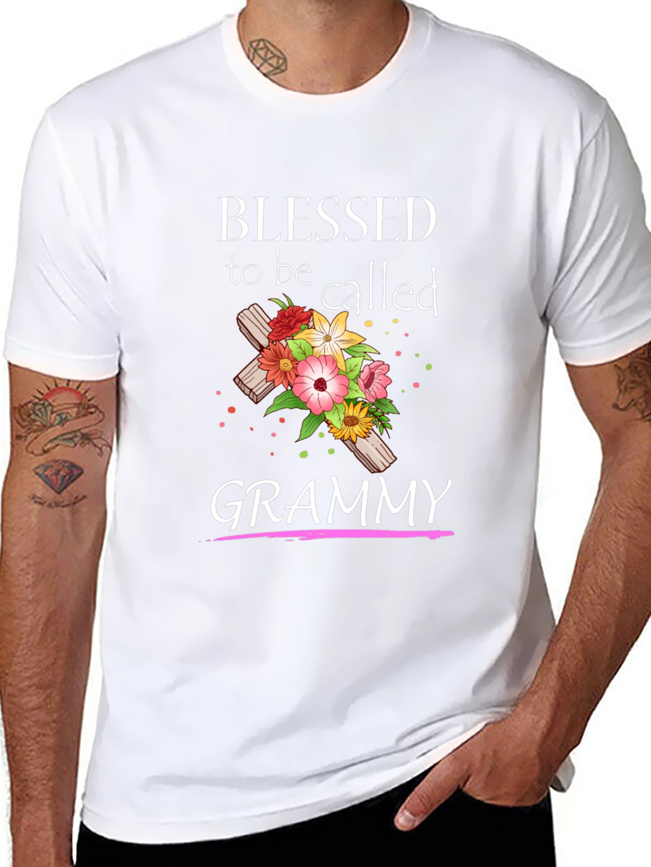 Blessed Grammy T-Shirt with Floral Cross Graphic