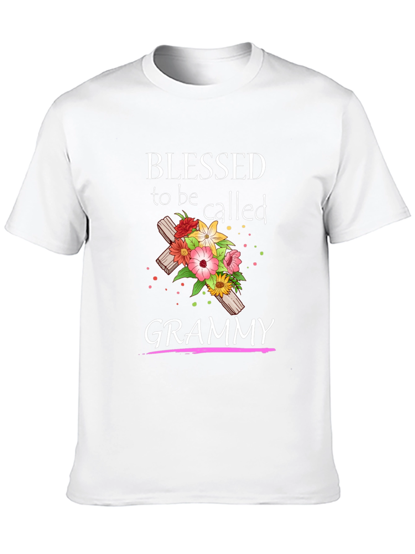 Blessed Grammy T-Shirt with Floral Cross Graphic