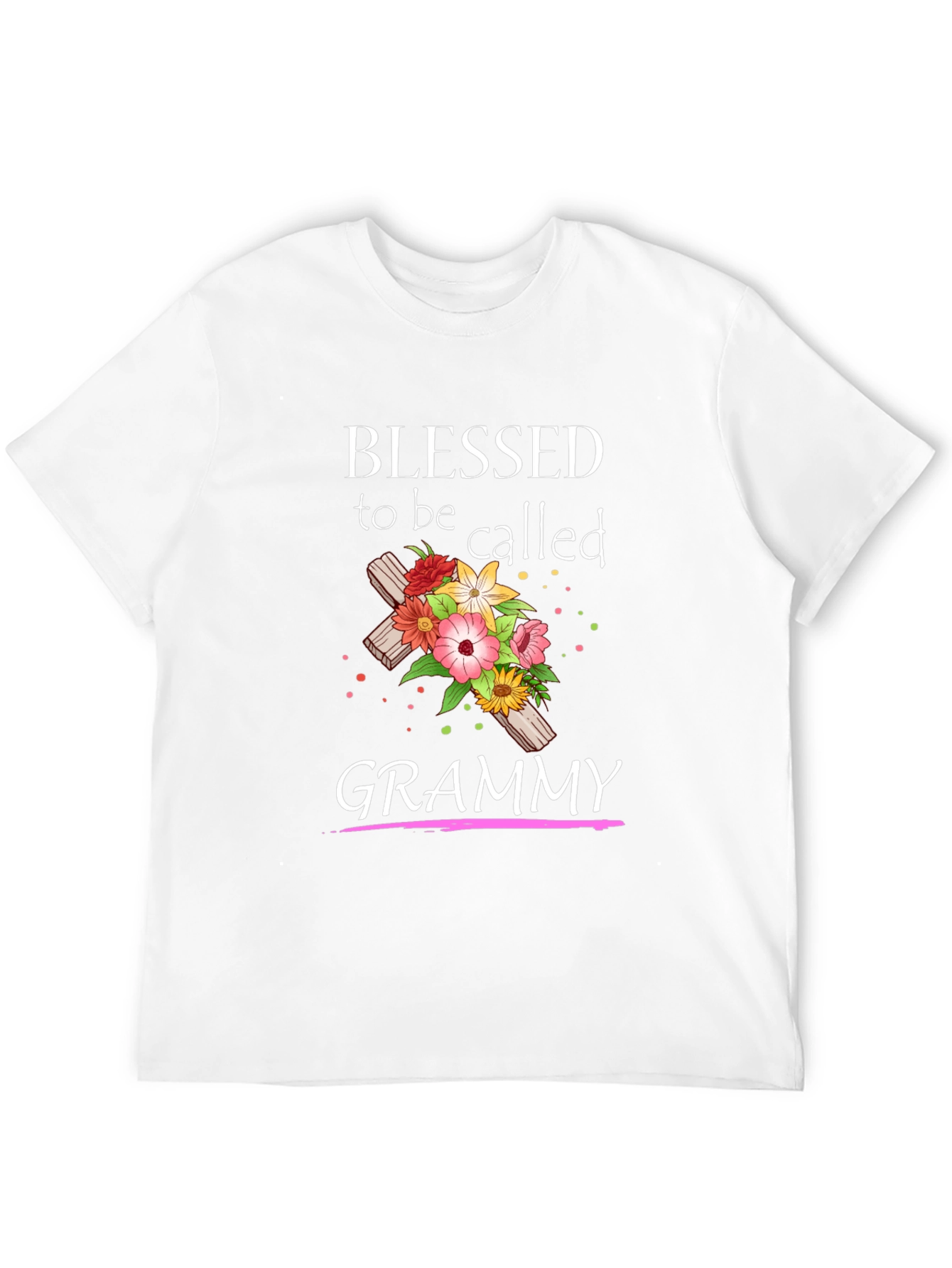 Blessed Grammy T-Shirt with Floral Cross Graphic