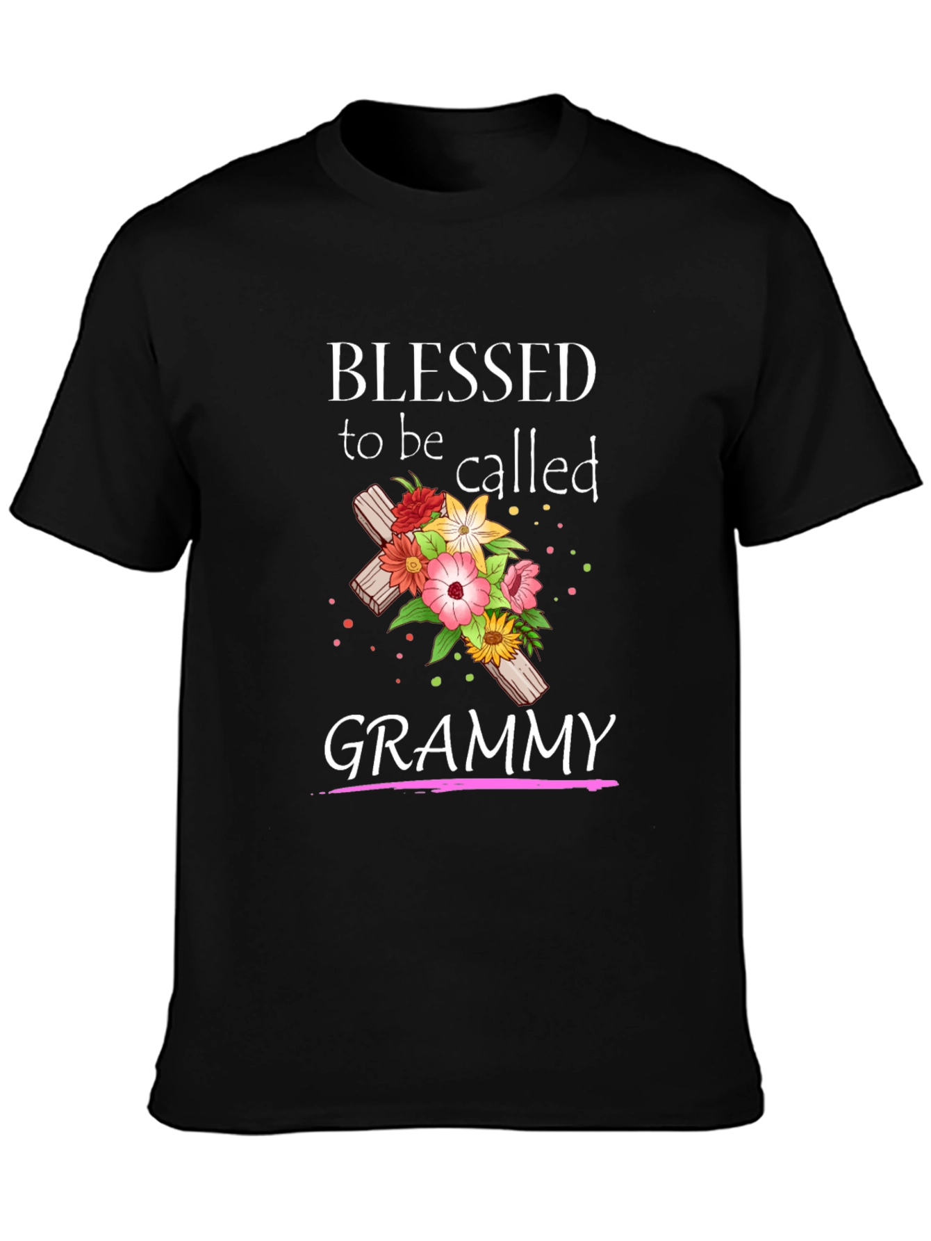 Blessed Grammy T-Shirt with Floral Cross Graphic