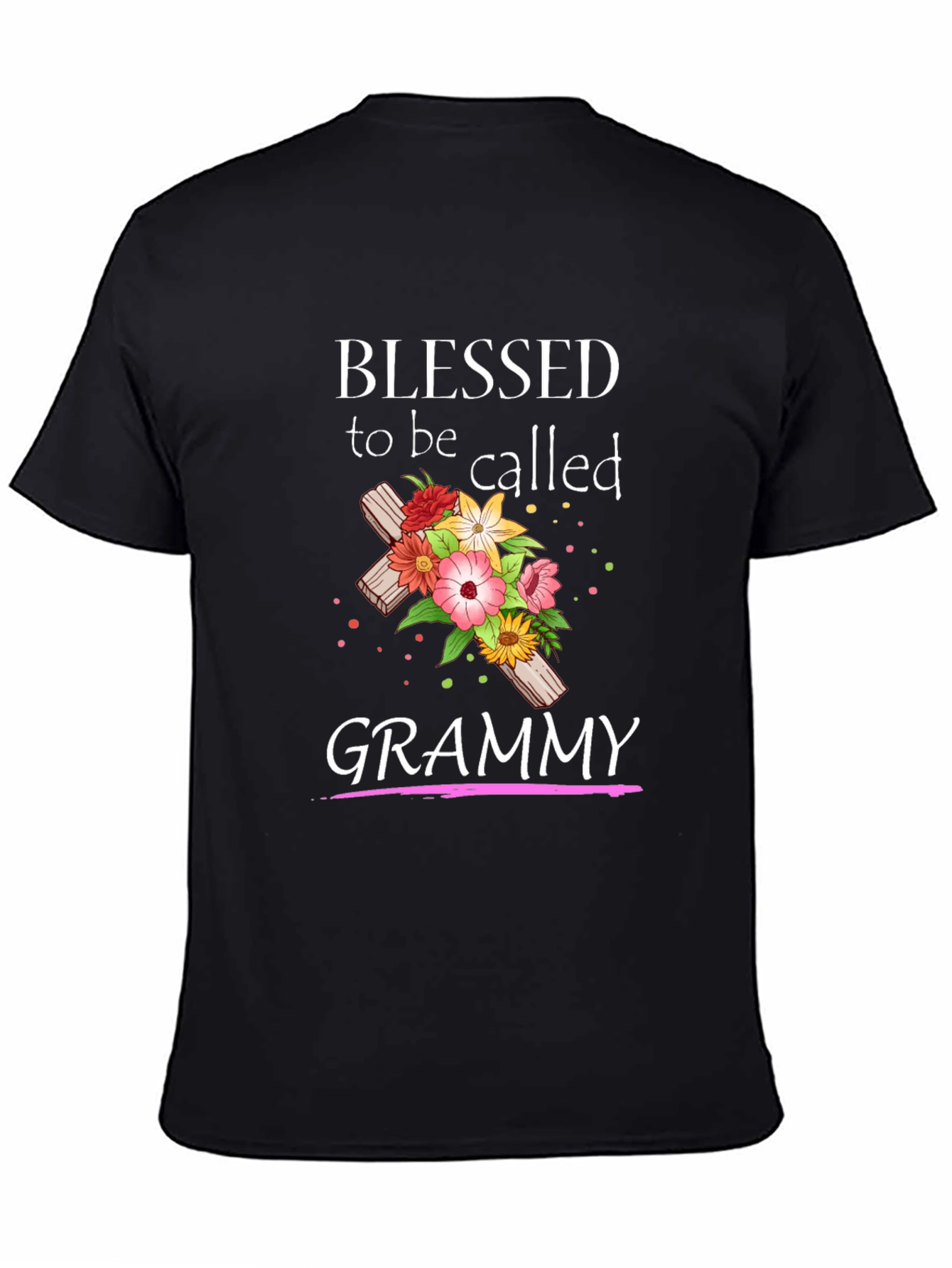 Blessed Grammy T-Shirt with Floral Cross Graphic