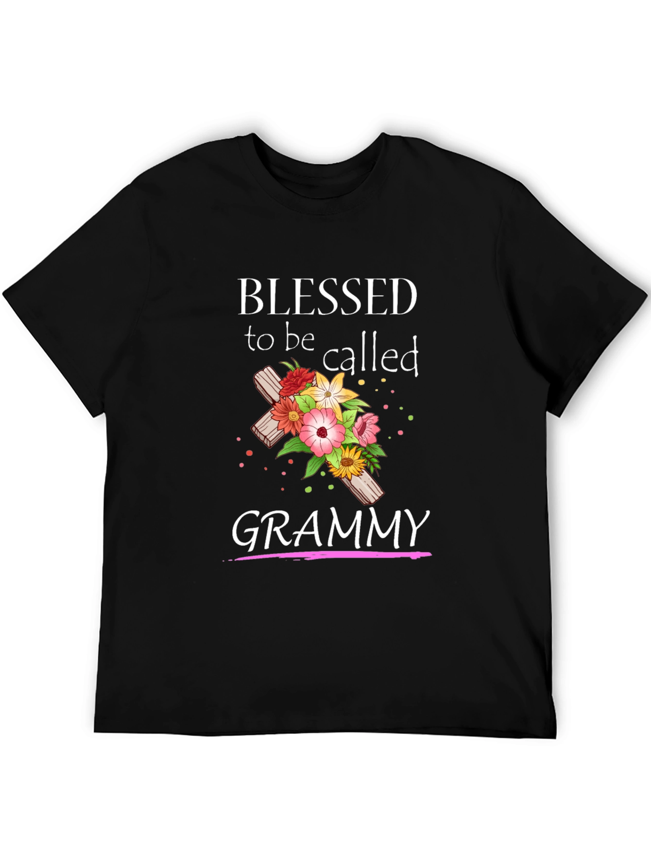 Blessed Grammy T-Shirt with Floral Cross Graphic