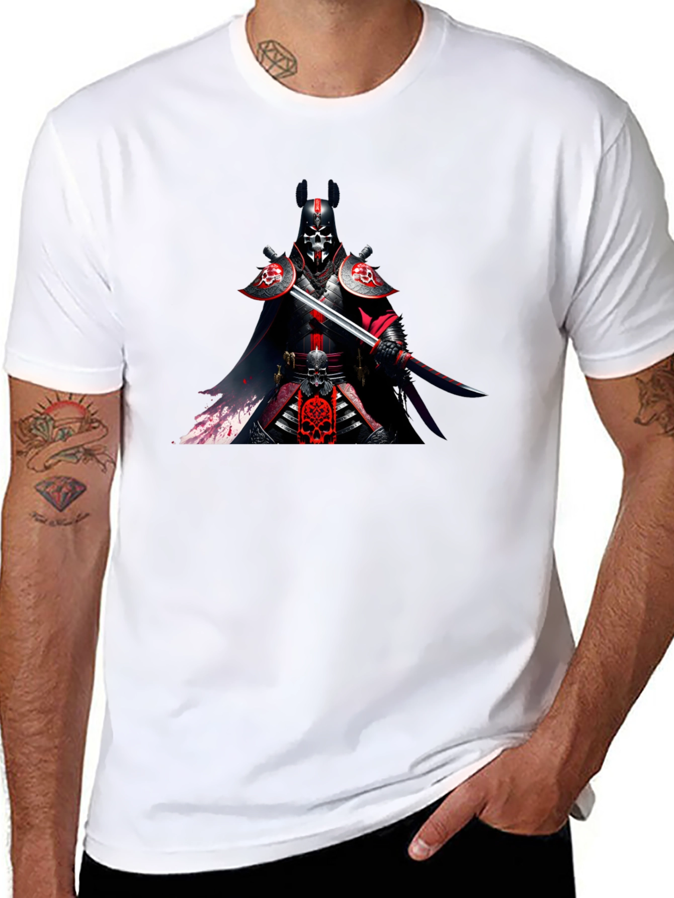 Samurai Skull Warrior Graphic Black T-Shirt
