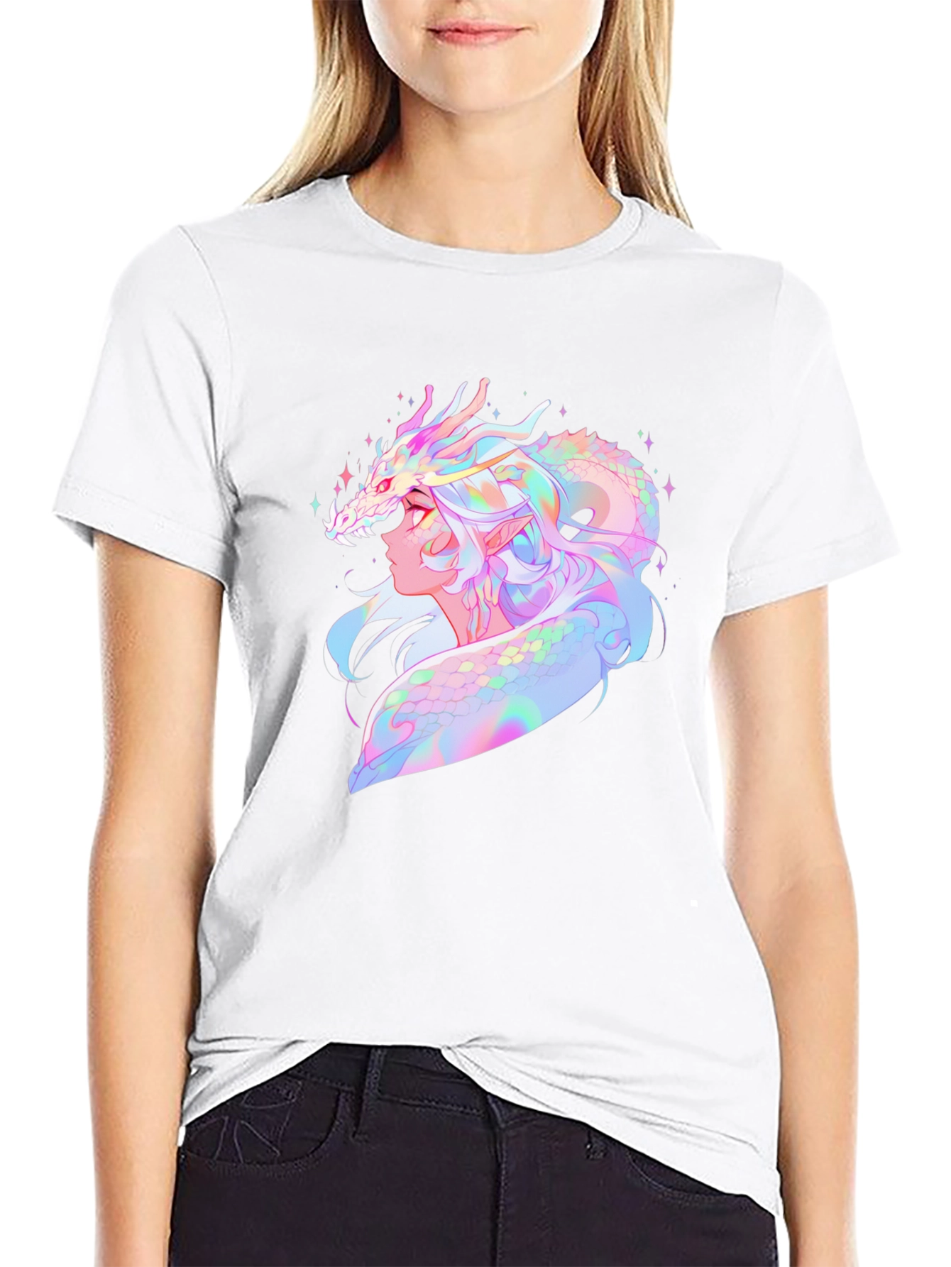 Dragon Girl Graphic Tee - Black Cotton Comfort