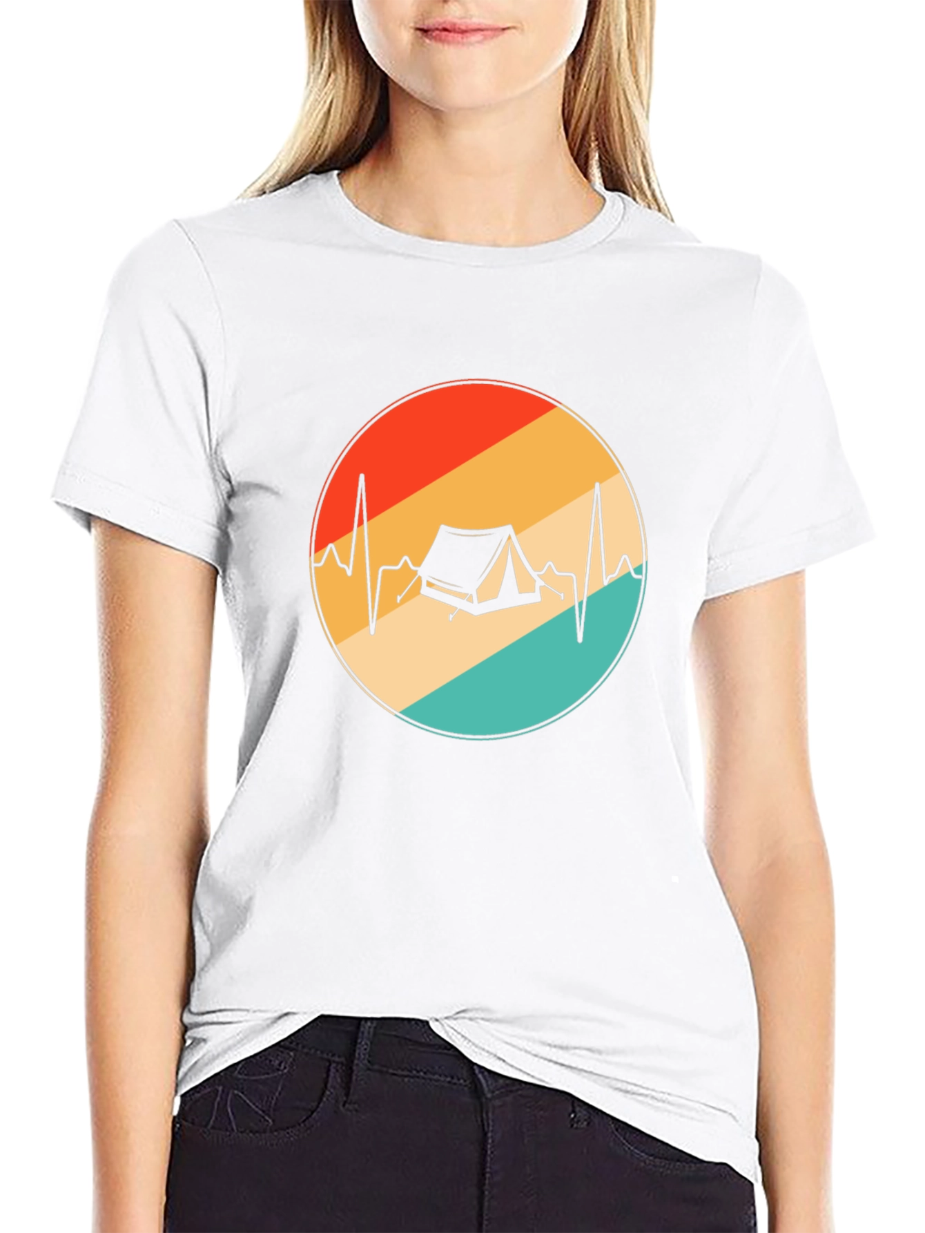 Camping Heartbeat Graphic Tee - Black