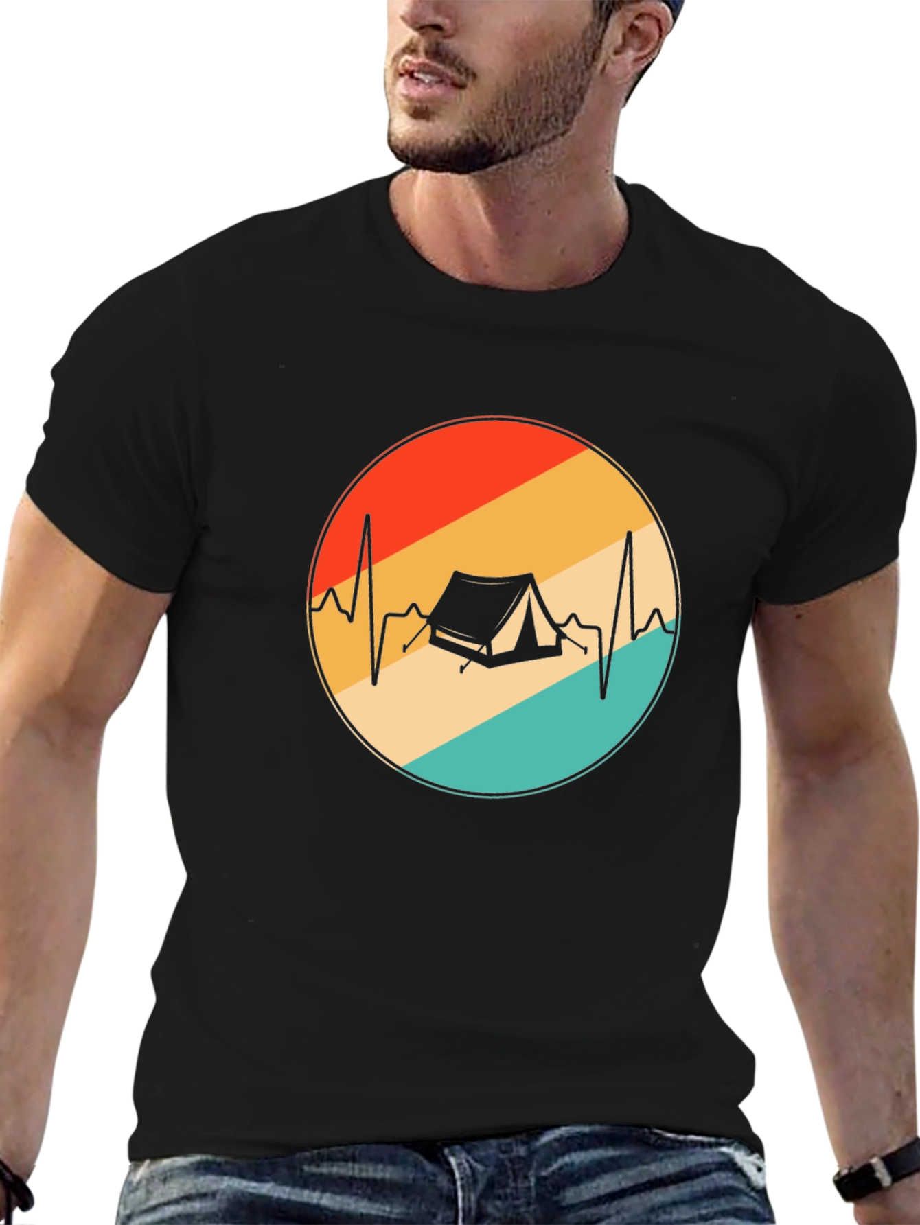 Camping Heartbeat Graphic Tee - Black