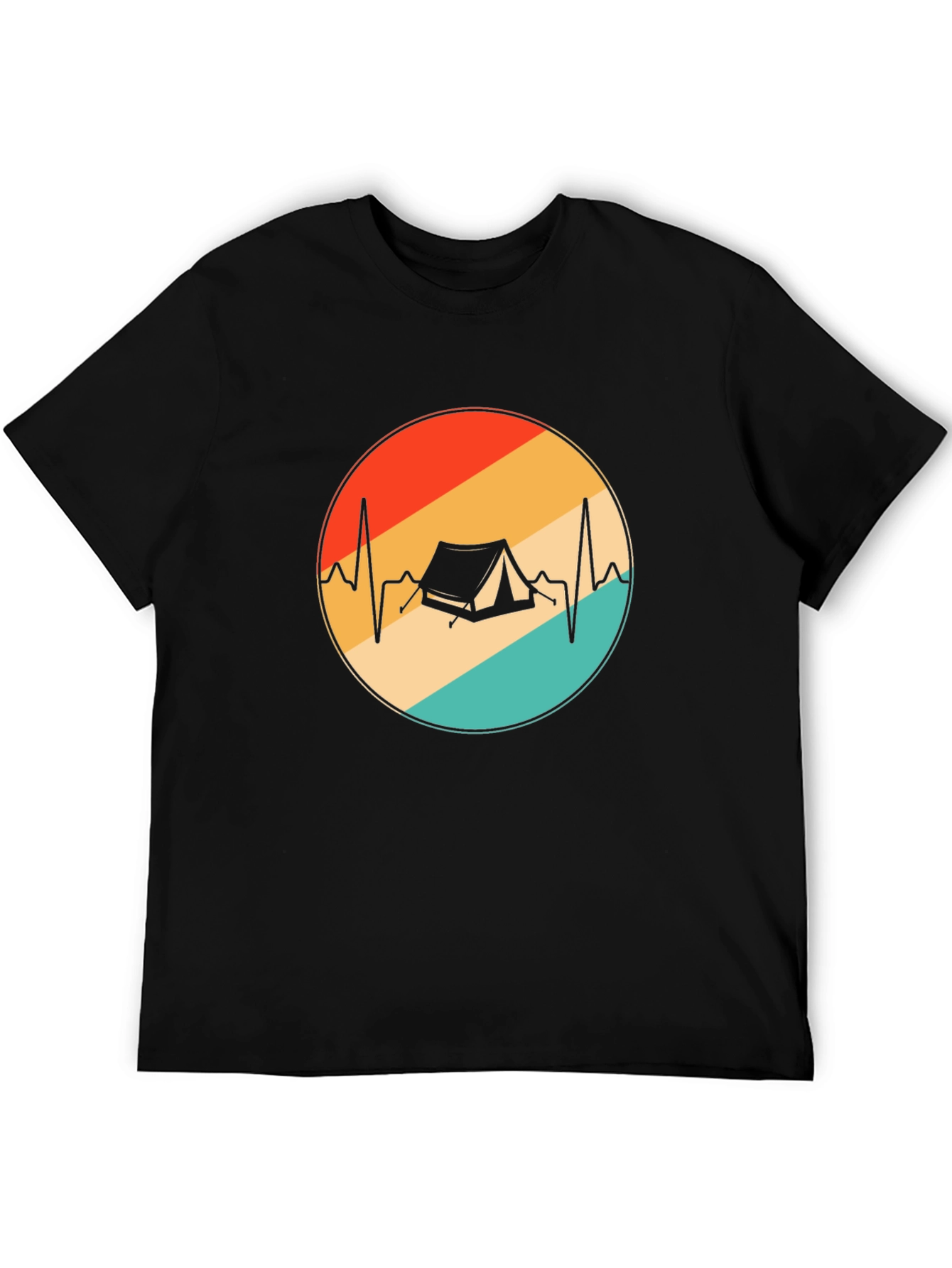 Camping Heartbeat Graphic Tee - Black