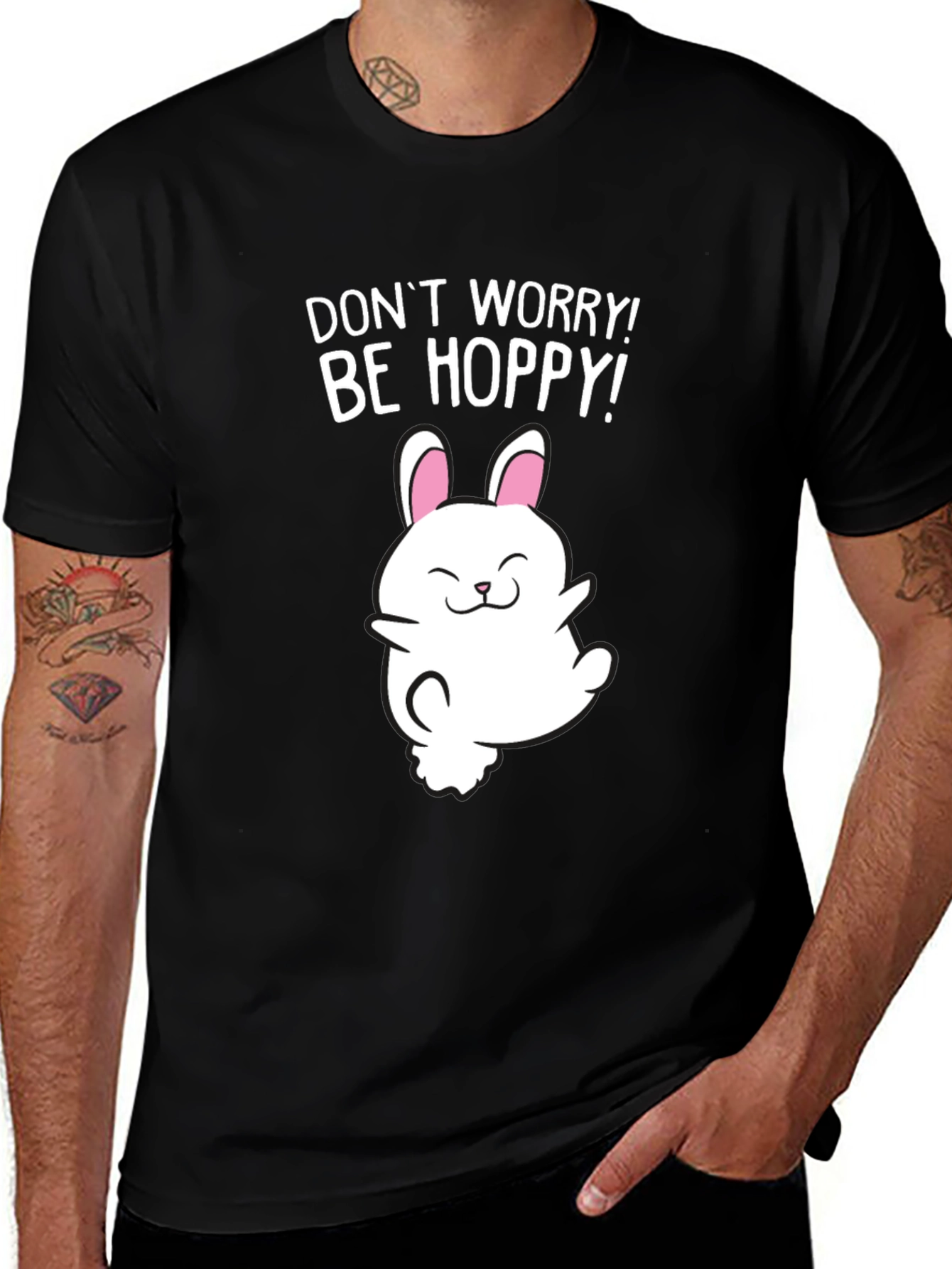 Dont Worry Be Hoppy! Easter Bunny Graphic Tee