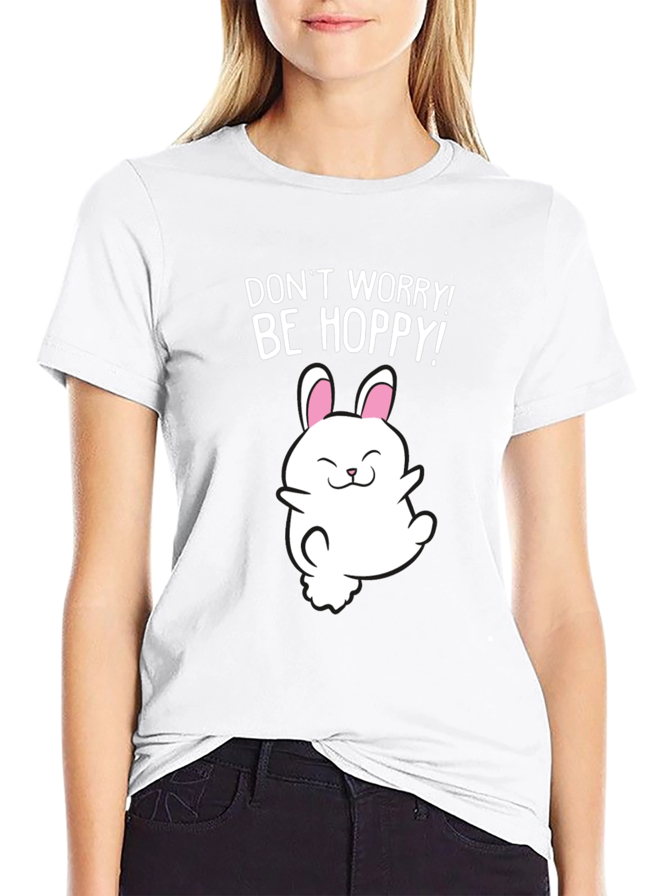 Dont Worry Be Hoppy! Easter Bunny Graphic Tee