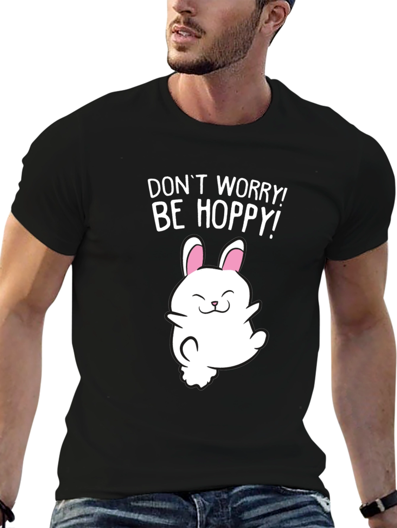 Dont Worry Be Hoppy! Easter Bunny Graphic Tee