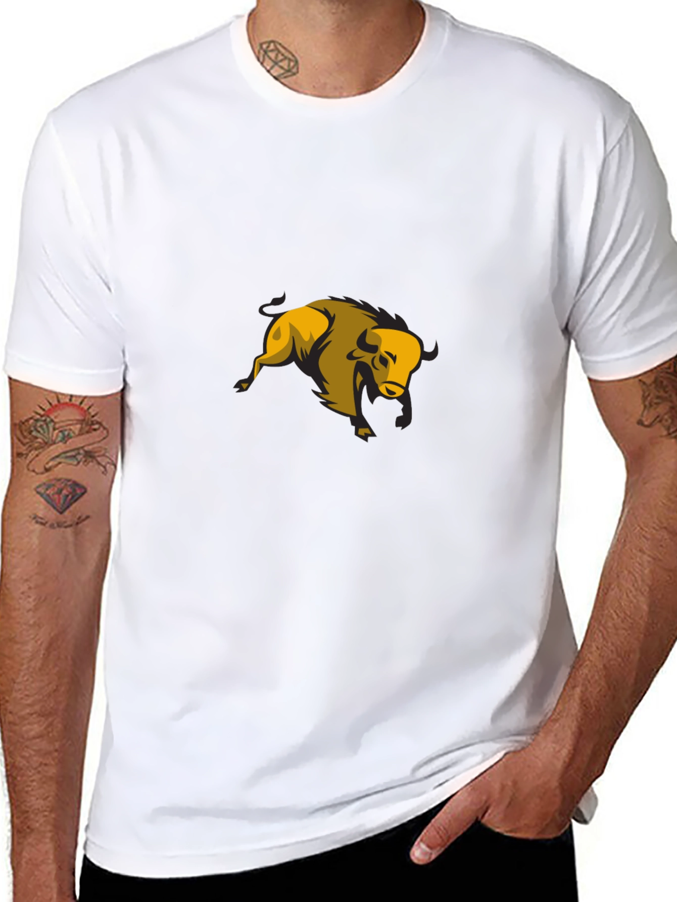 Black T-Shirt with Yellow Bull Graphic