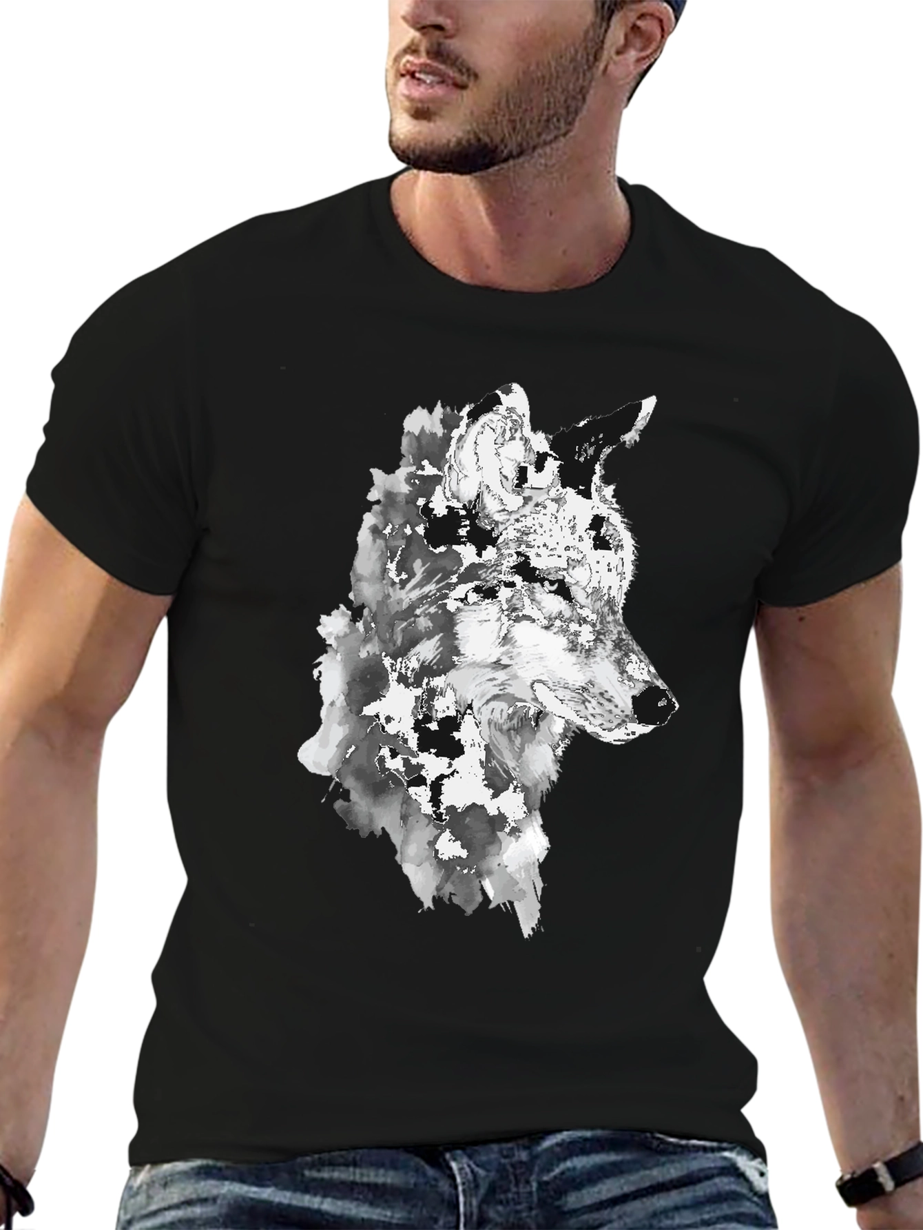 Wolf Graphic Black T-Shirt - Artistic Animal Design