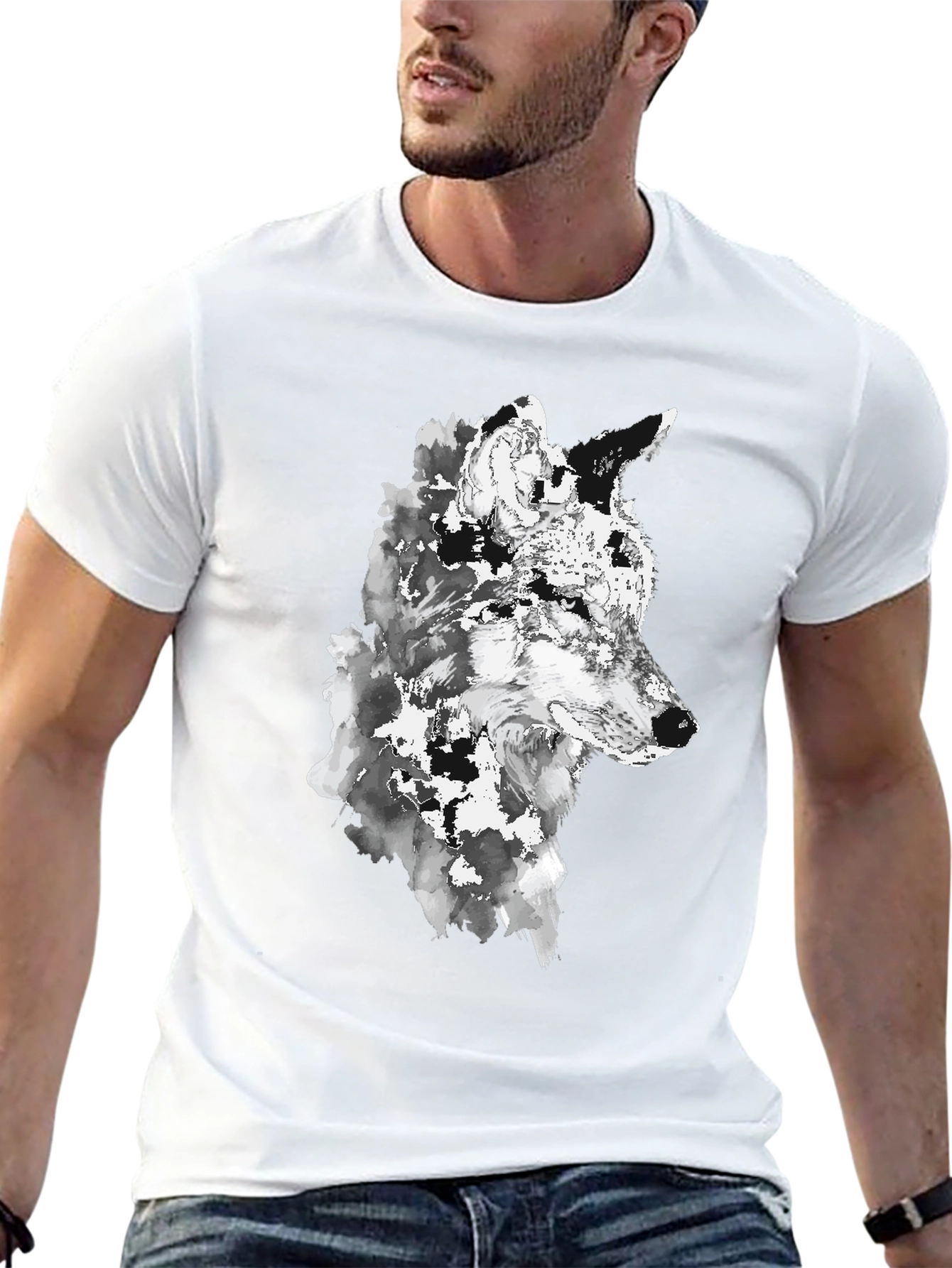 Wolf Graphic Black T-Shirt - Artistic Animal Design