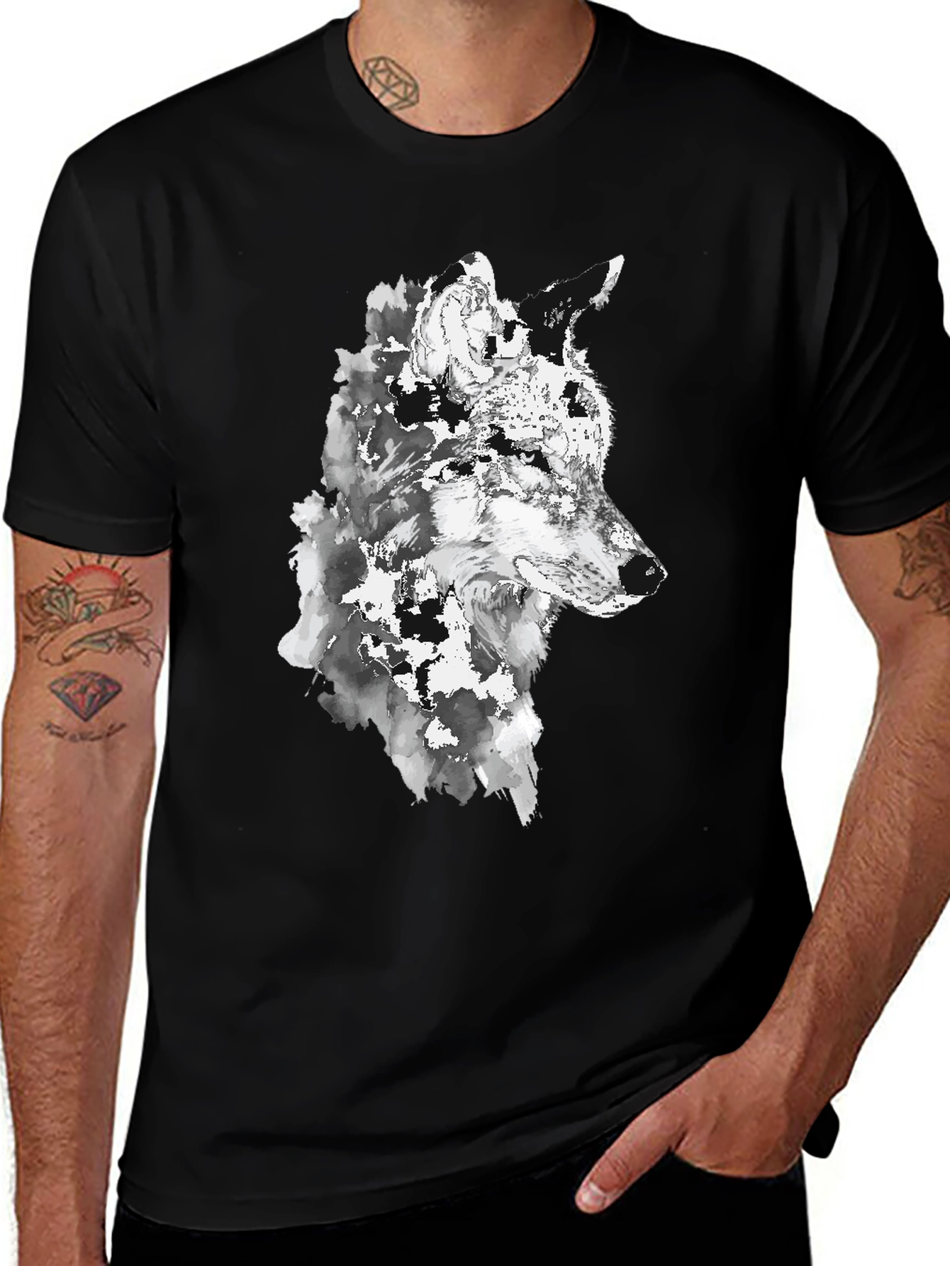 Wolf Graphic Black T-Shirt - Artistic Animal Design