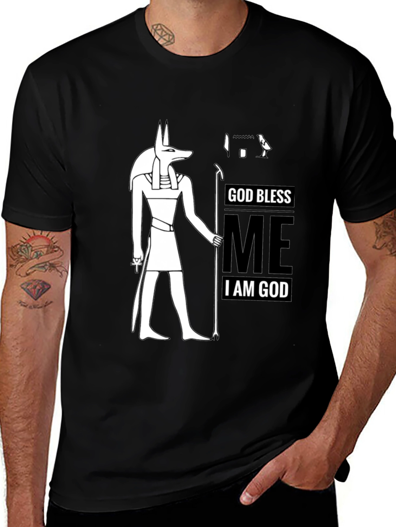 Anubis God Bless Me Graphic Black T-Shirt