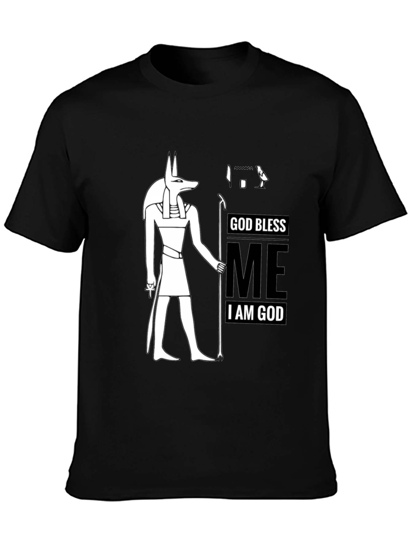 Anubis God Bless Me Graphic Black T-Shirt