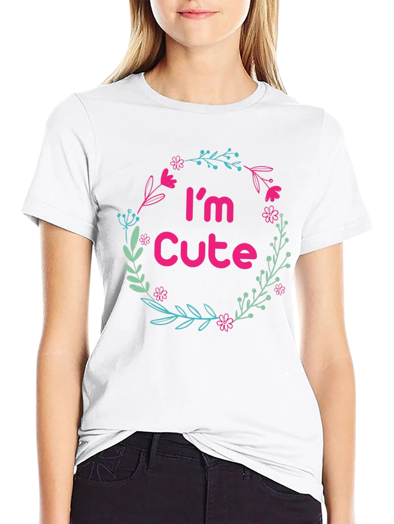 Im Cute Floral Wreath Black T-Shirt