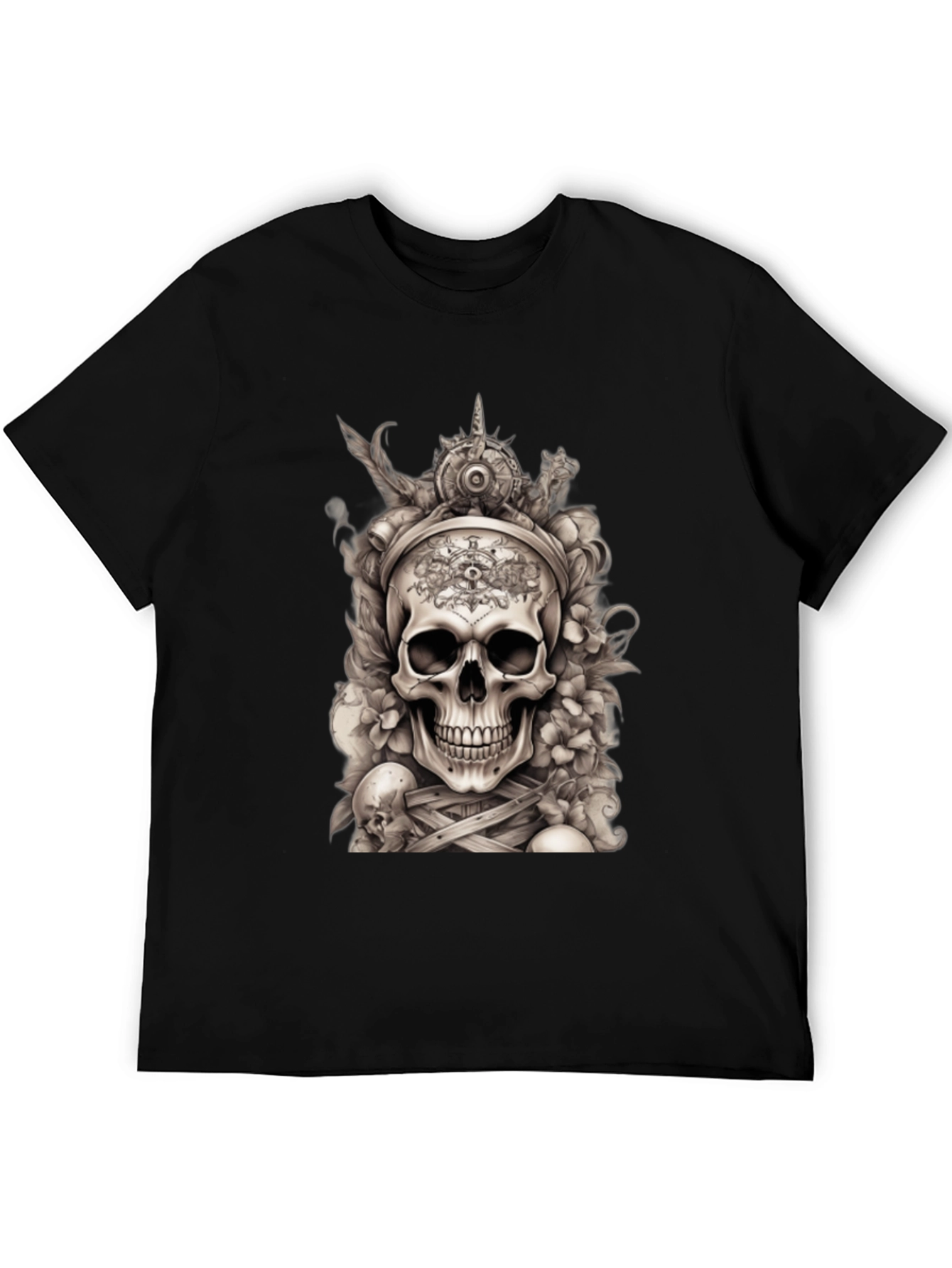 Skull & Floral Graphic Tee - Black