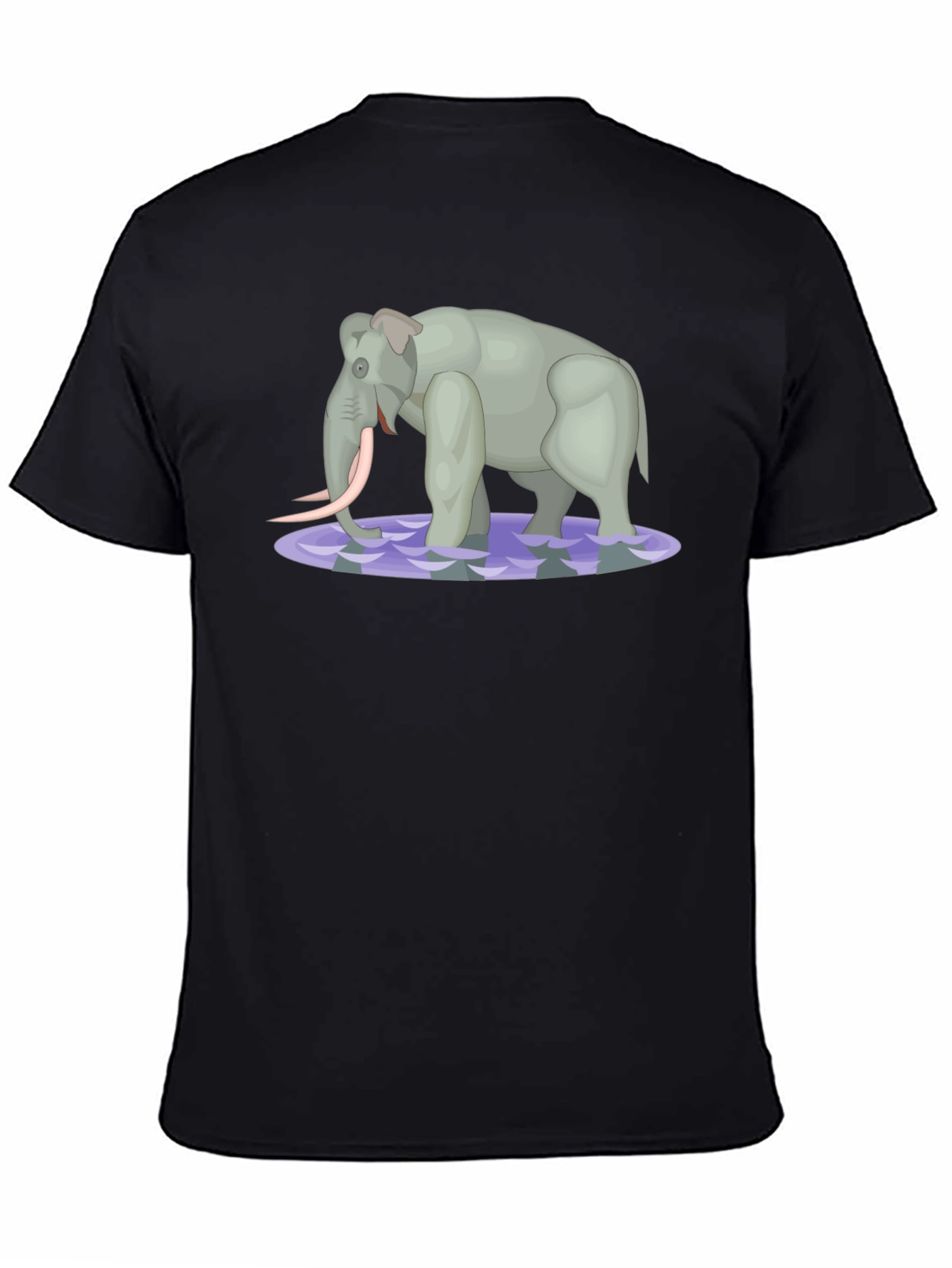 Cartoon Elephant Graphic Tee - Black Cotton Blend