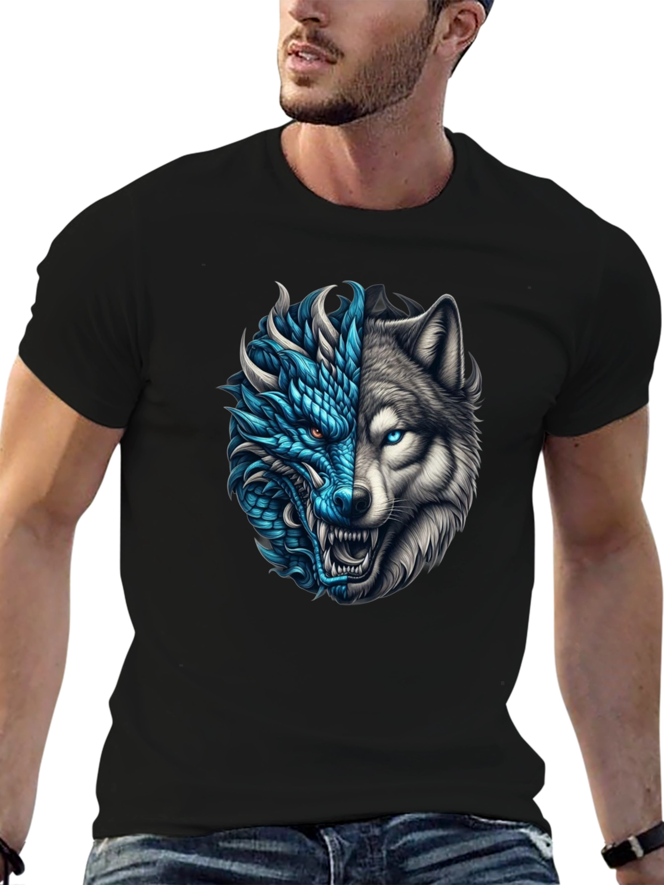 Dragon Wolf Graphic Tee - Black T-Shirt