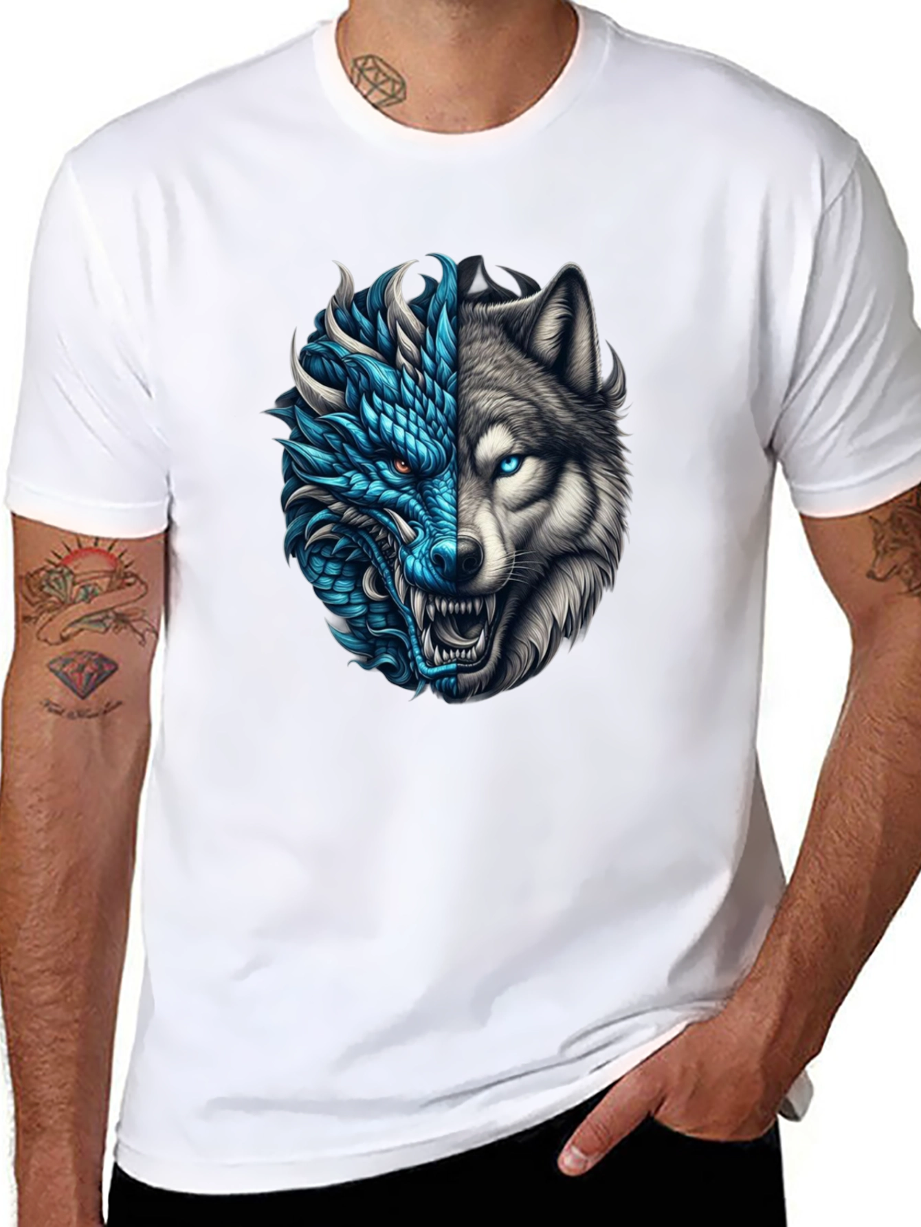 Dragon Wolf Graphic Tee - Black T-Shirt