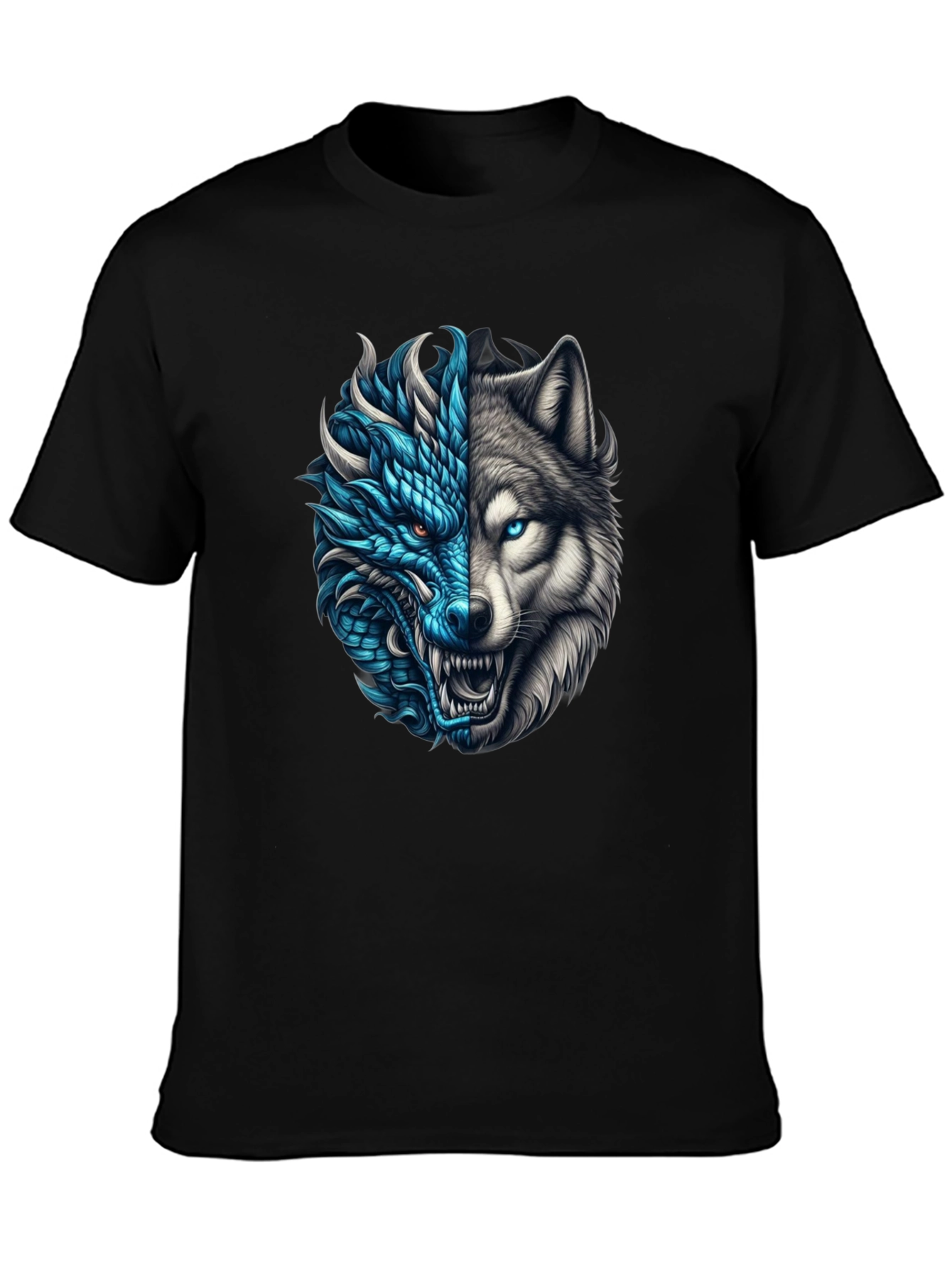 Dragon Wolf Graphic Tee - Black T-Shirt