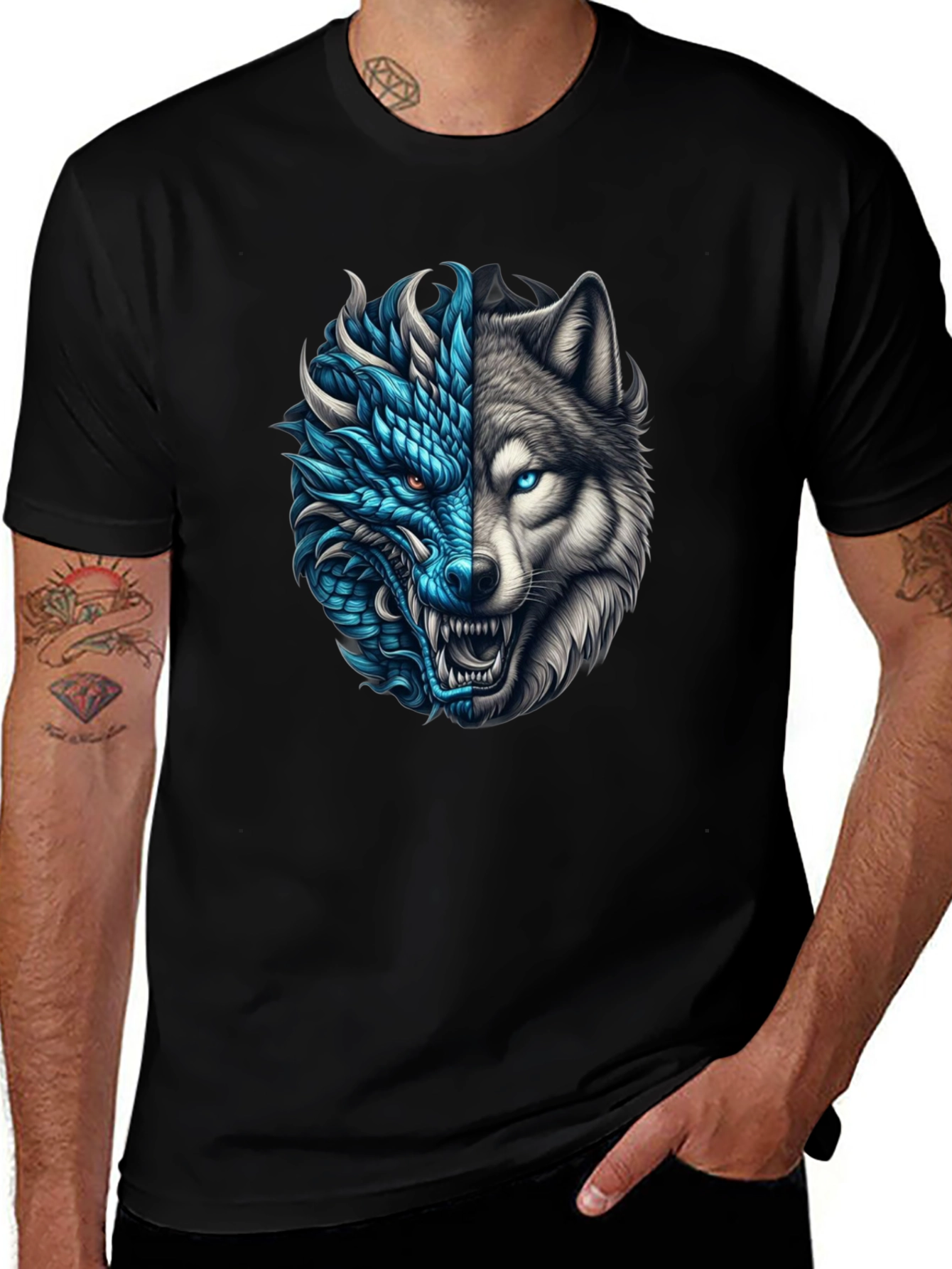 Dragon Wolf Graphic Tee - Black T-Shirt