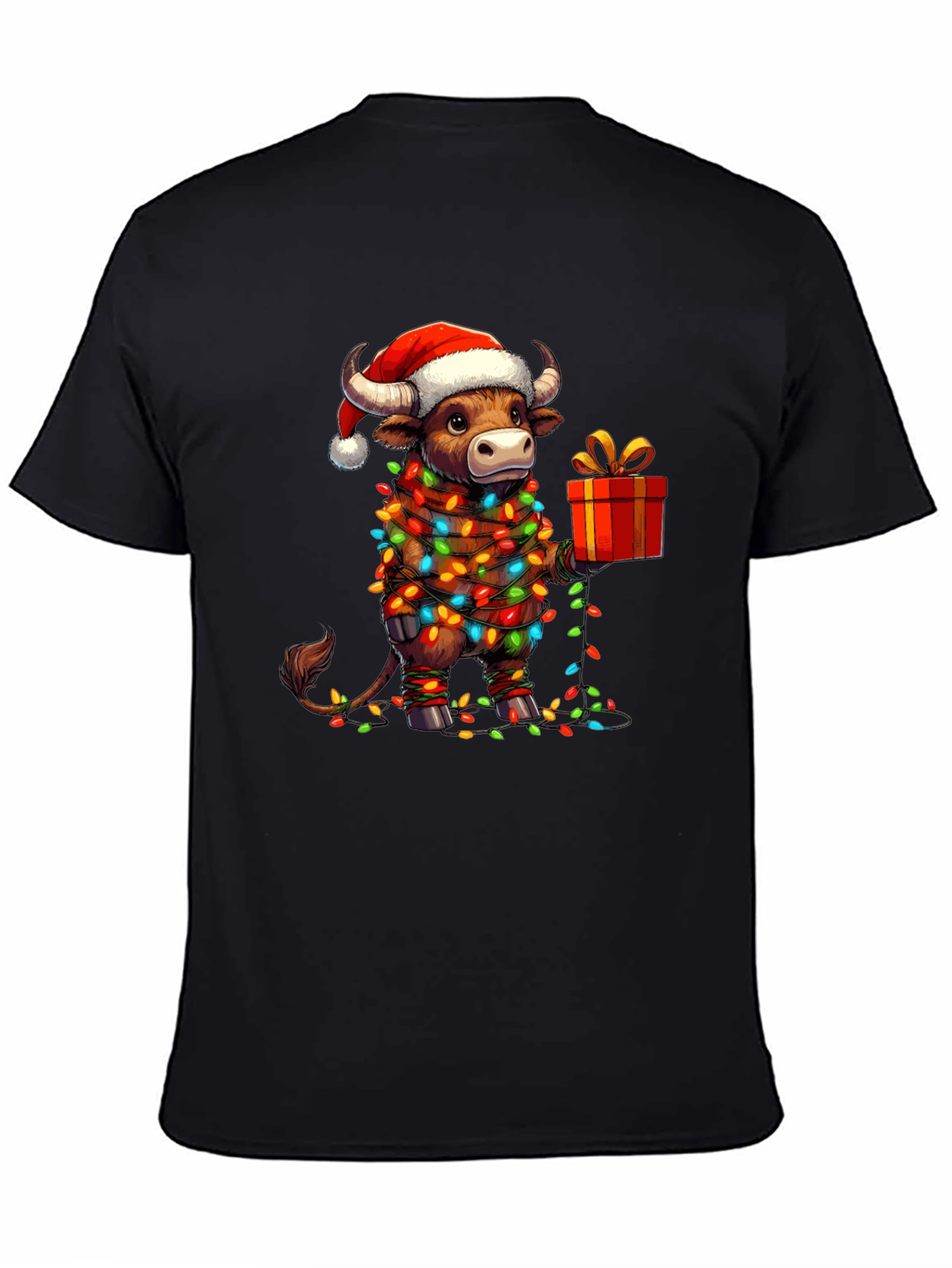 Festive Bull Christmas Lights Graphic Tee