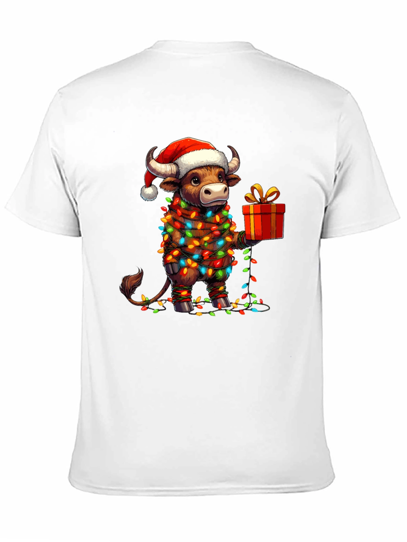 Festive Bull Christmas Lights Graphic Tee