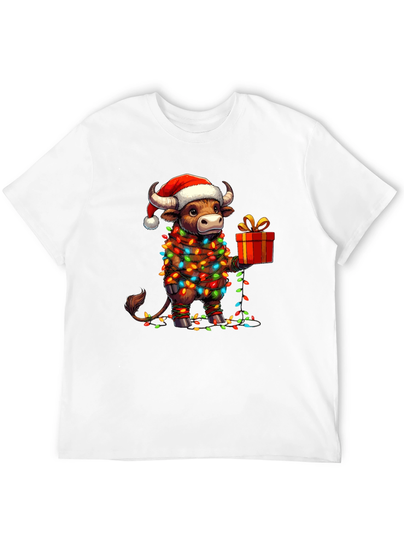 Festive Bull Christmas Lights Graphic Tee