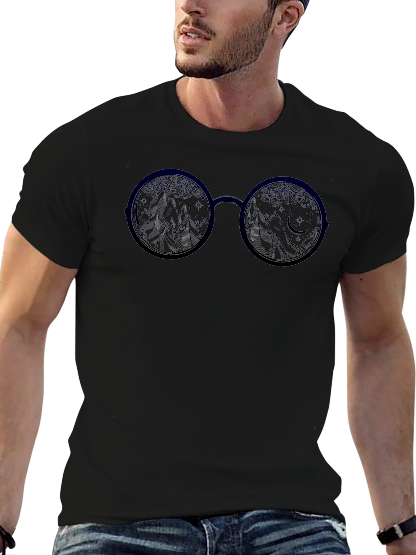 Night Sky Glasses Graphic Tee - Soft Cotton Blend