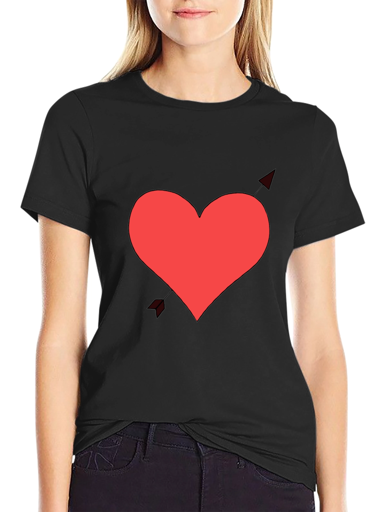 Heart & Arrow Graphic Tee - Black Cotton Shirt