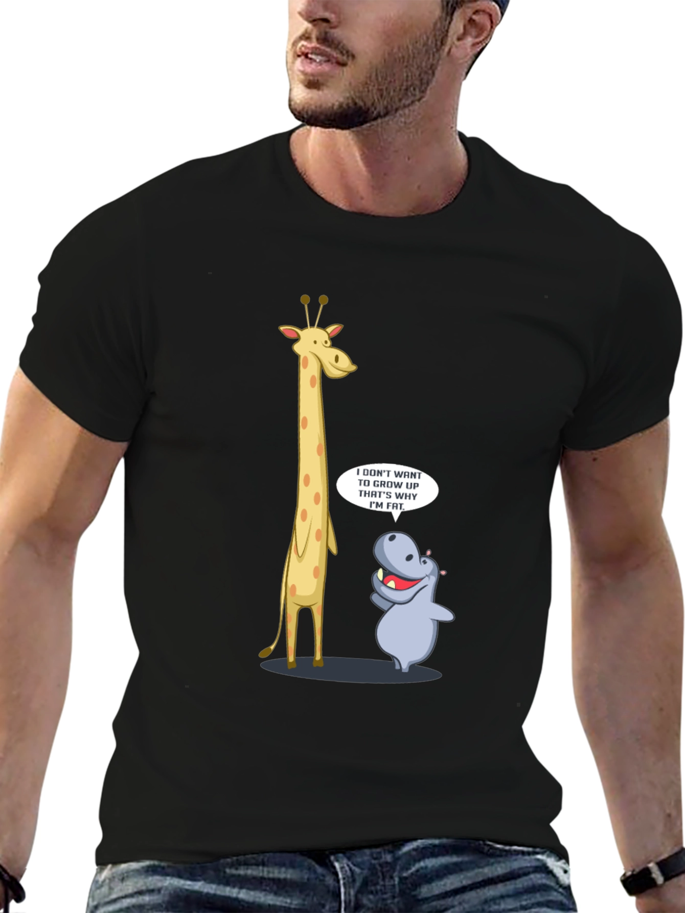Funny Giraffe & Hippo Graphic T-Shirt
