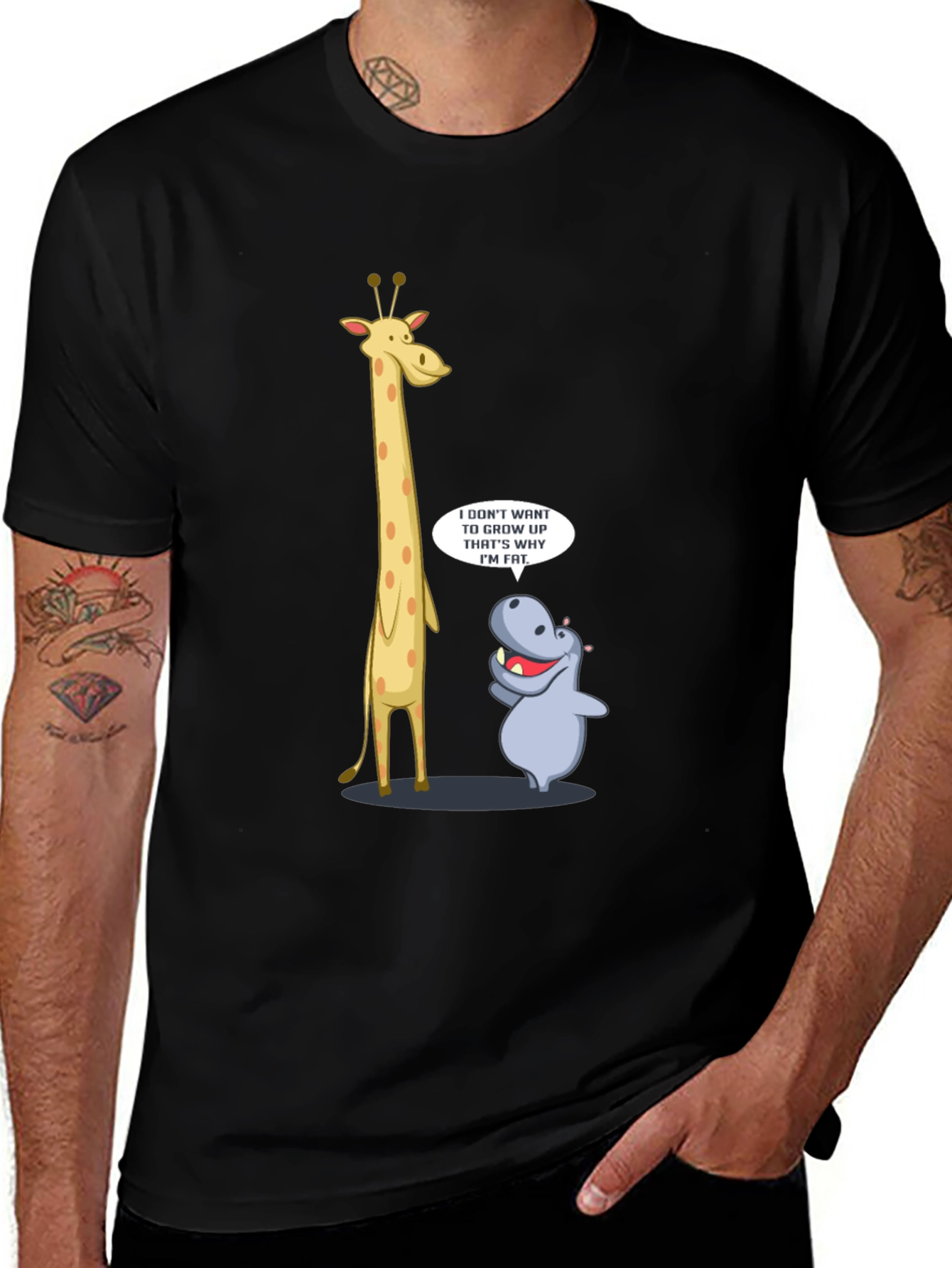 Funny Giraffe & Hippo Graphic T-Shirt