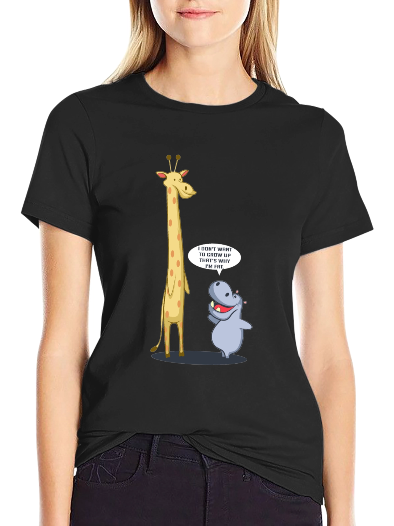 Funny Giraffe & Hippo Graphic T-Shirt