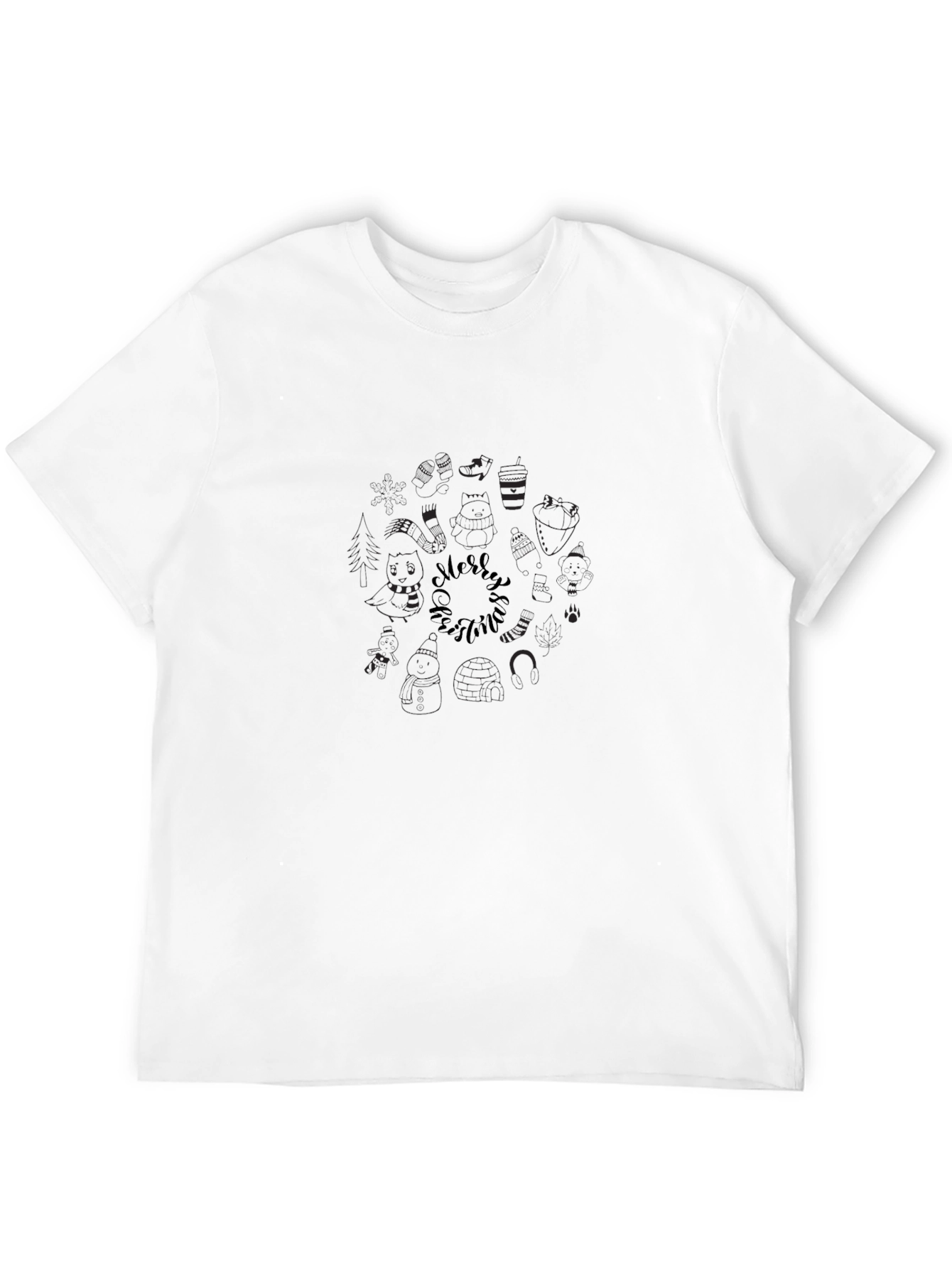 Mens Black Graphic Tee - Festive Holiday Design
