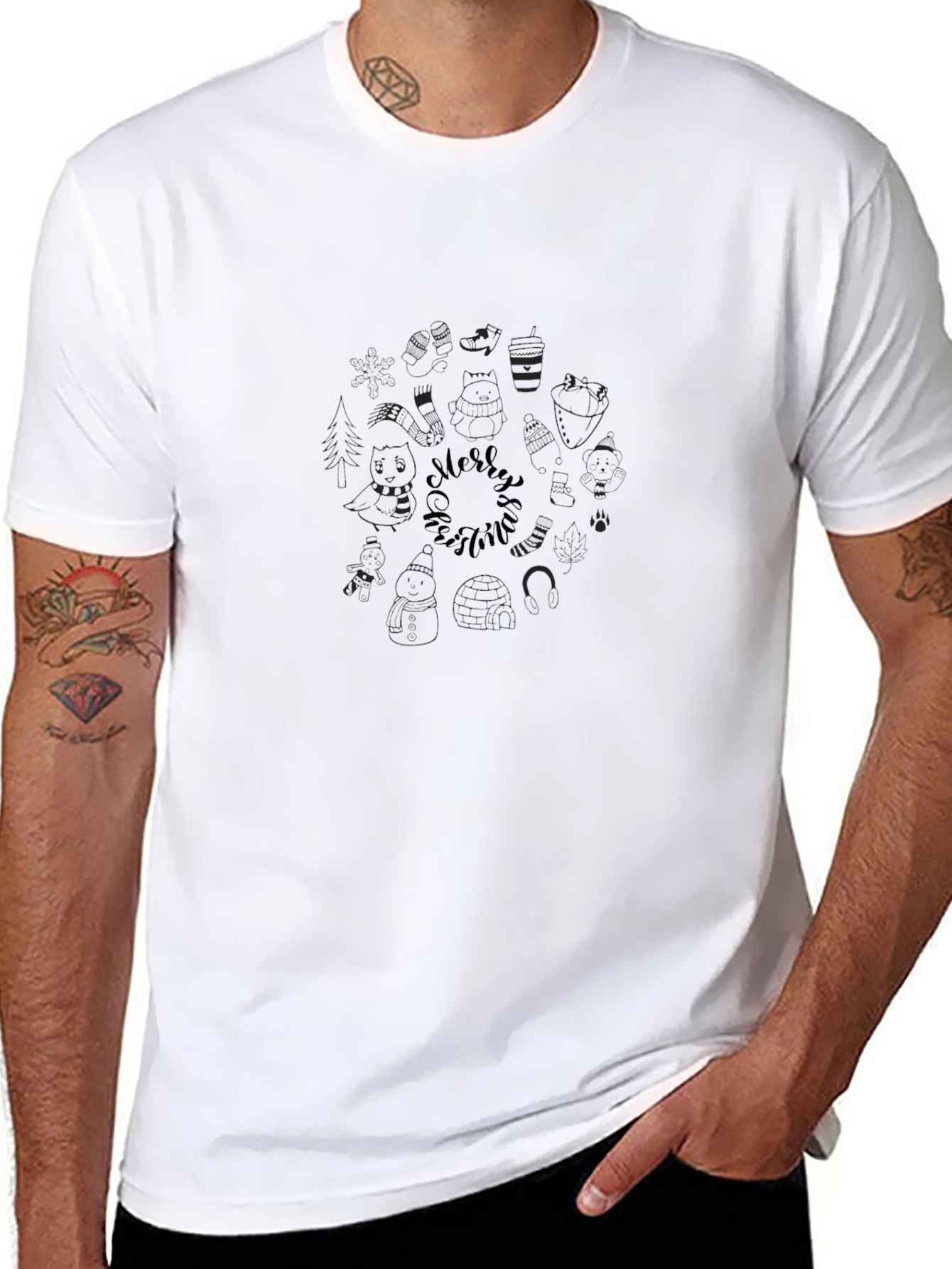 Mens Black Graphic Tee - Festive Holiday Design