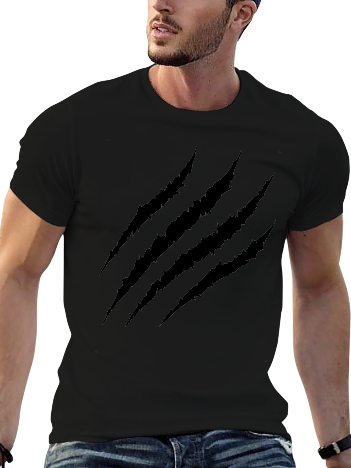 Claw Scratch Graphic Tee - Black Cotton Blend T-Shirt