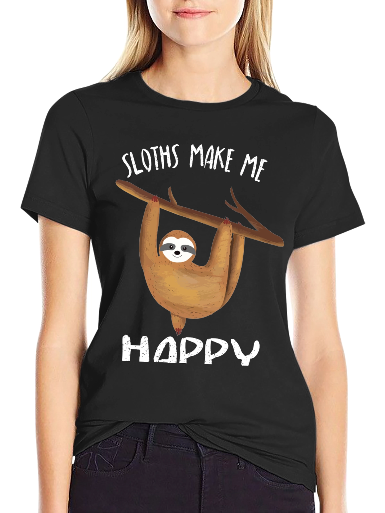 Sloth Graphic Tee - Sloths Make Me Happy Design