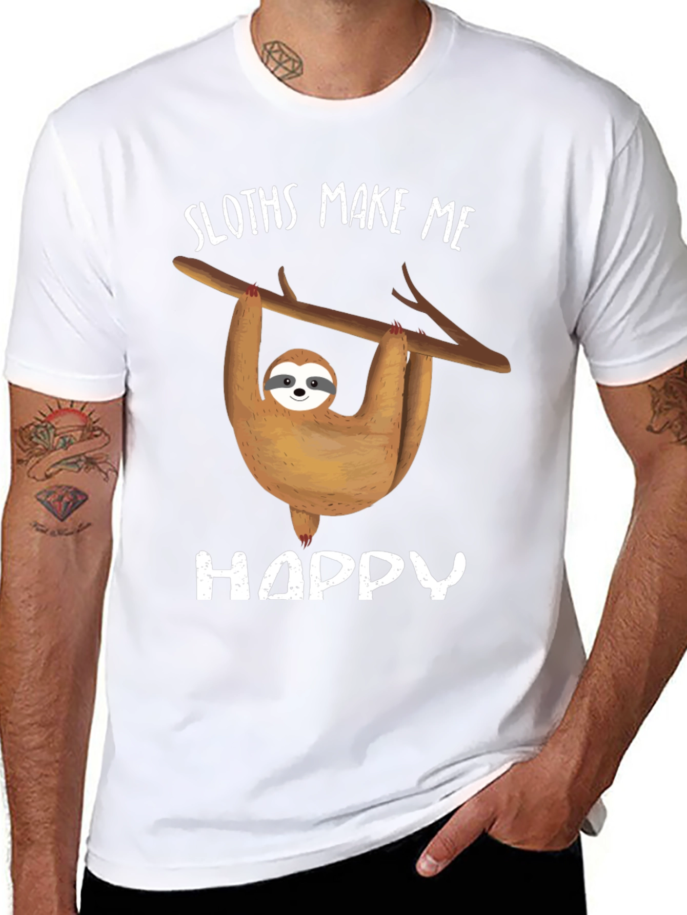 Sloth Graphic Tee - Sloths Make Me Happy Design