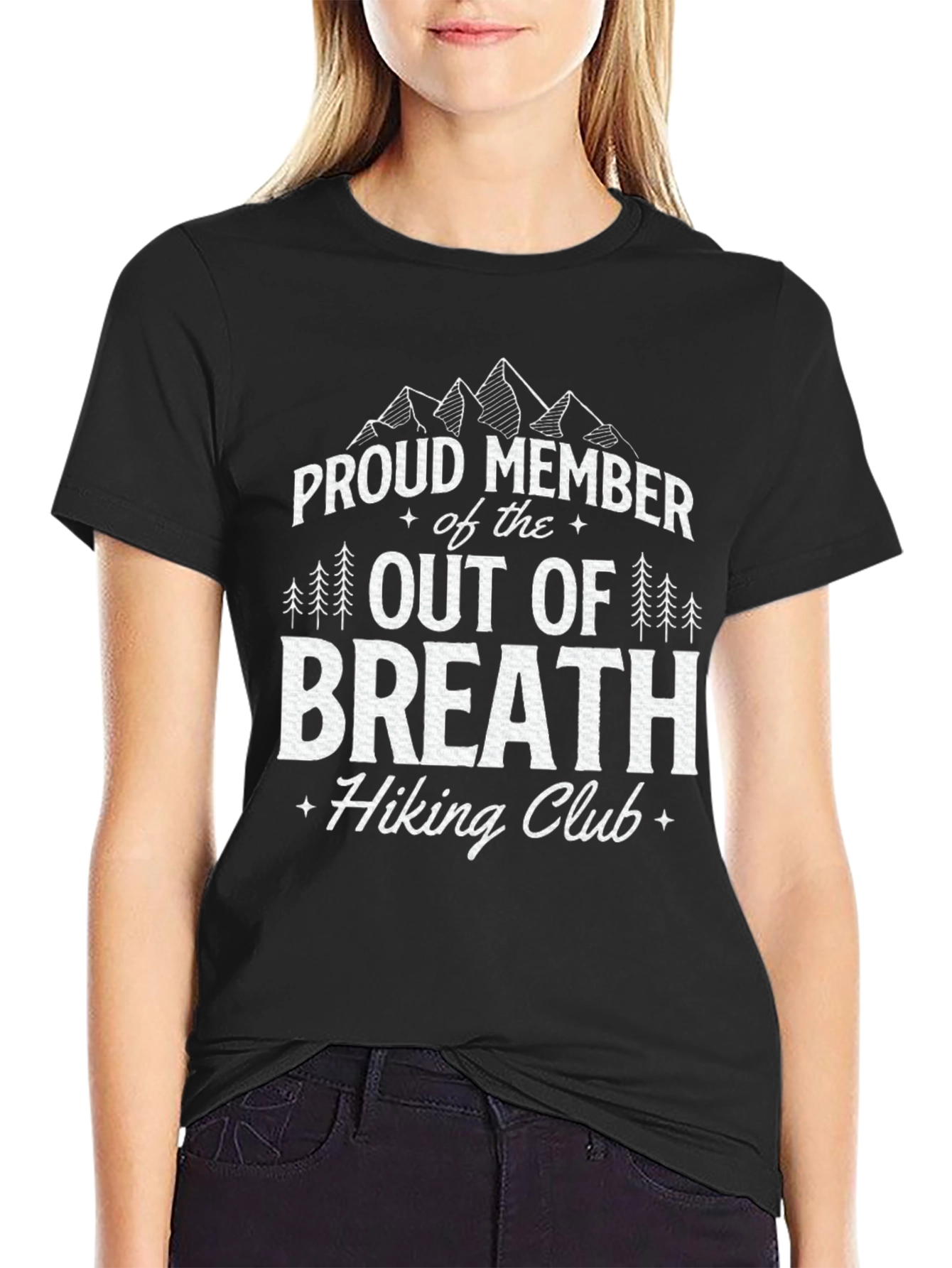 Proud Member Out of Breath Hiking Club Black T-Shirt