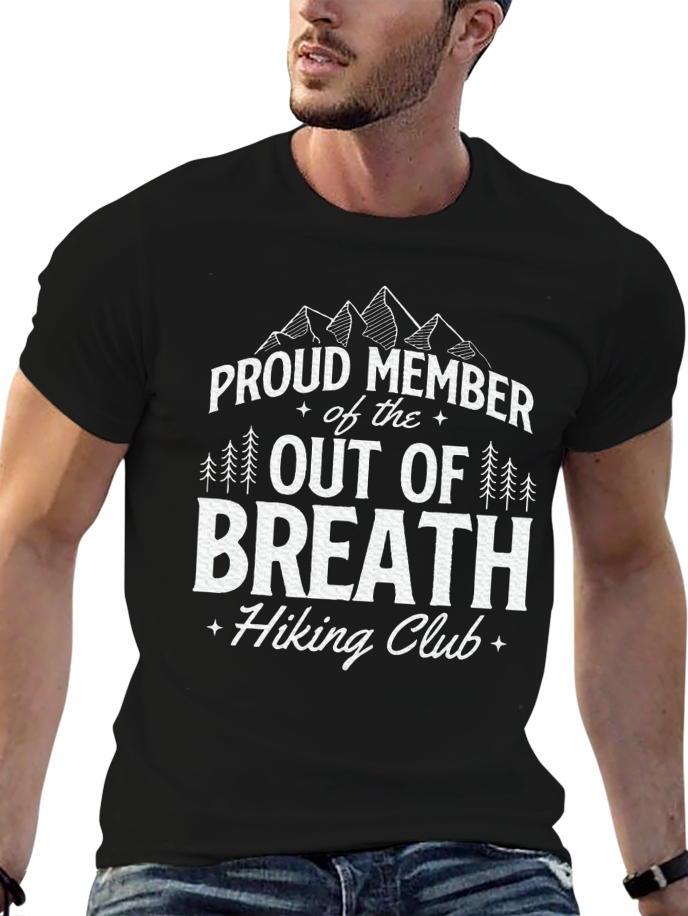 Proud Member Out of Breath Hiking Club Black T-Shirt