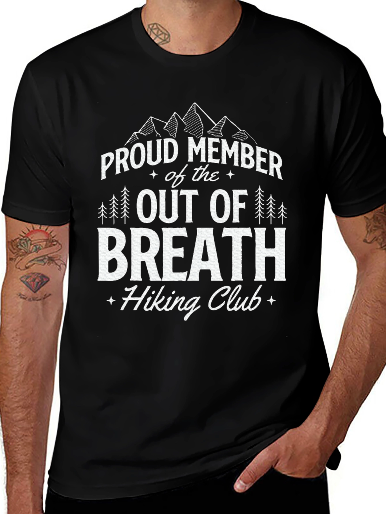 Proud Member Out of Breath Hiking Club Black T-Shirt