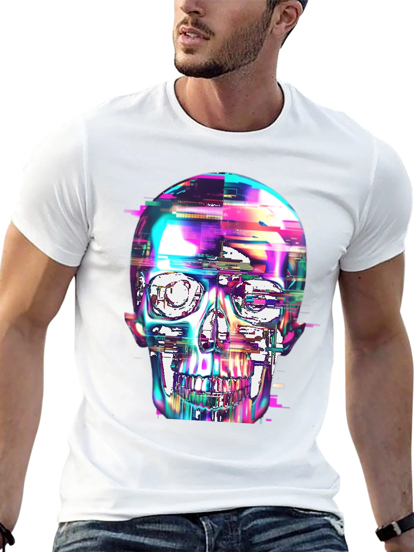 Glitch Skull Graphic Tee - Modern Art T-Shirt