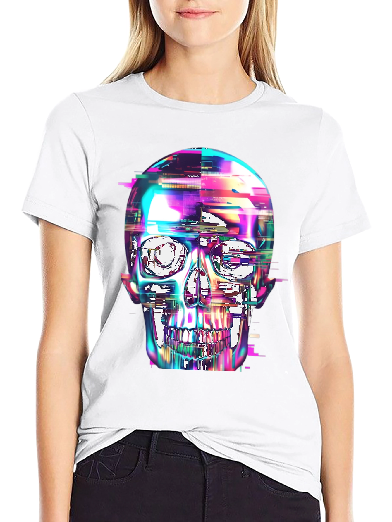 Glitch Skull Graphic Tee - Modern Art T-Shirt
