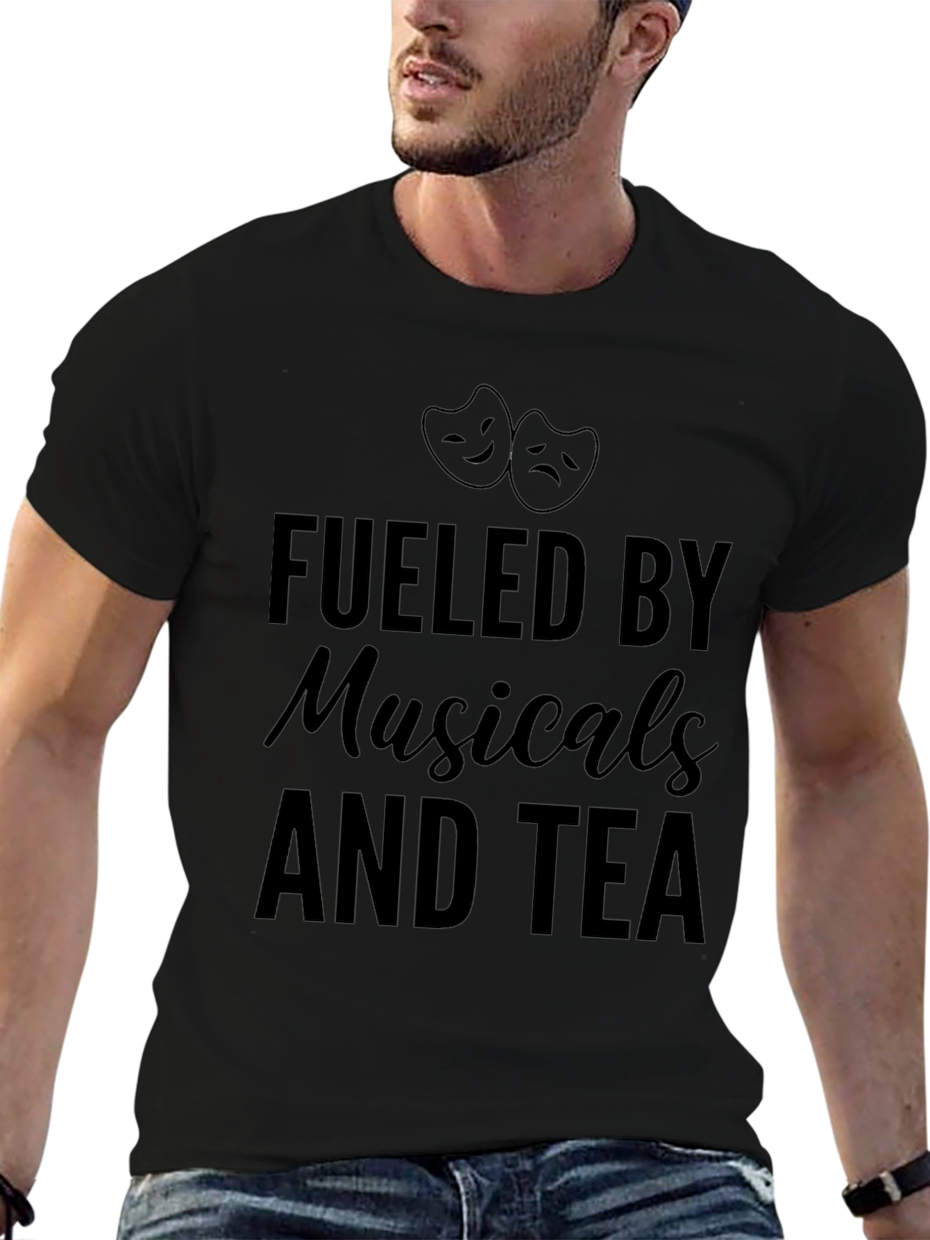 Fueled by Musicals and Tea Black Graphic T-Shirt