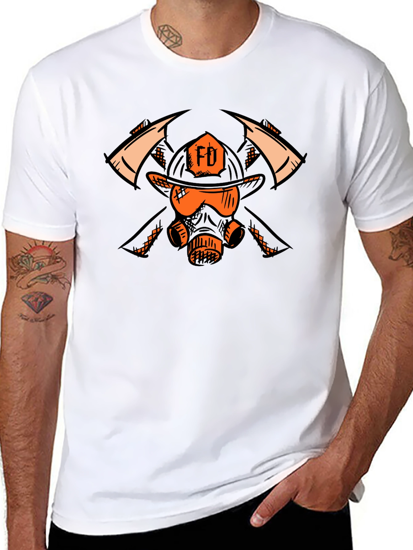 Firefighter FD Helmet & Mask Graphic T-Shirt
